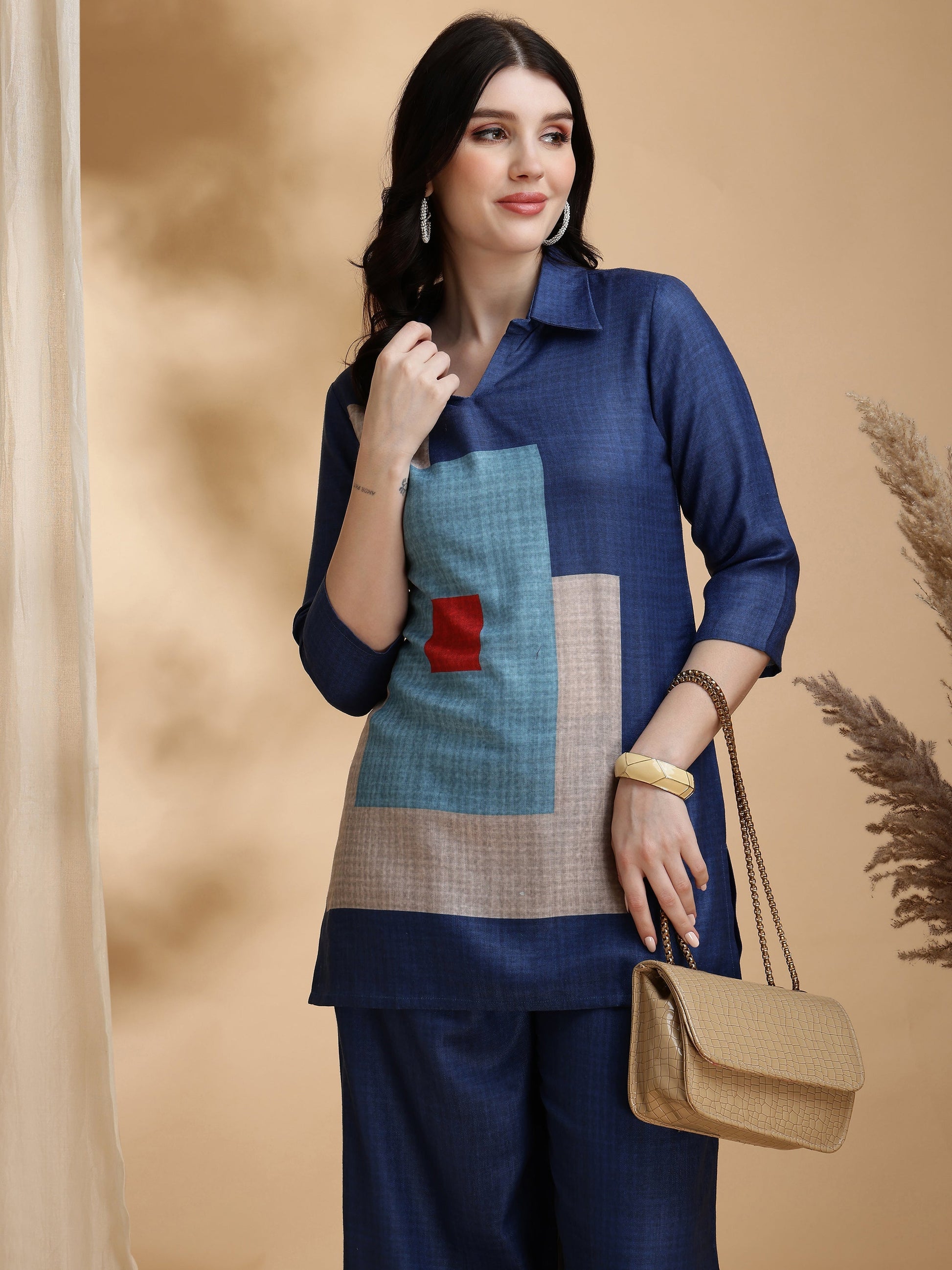 Colour Blocked Co-Ords, Blue - Hiral Fashion