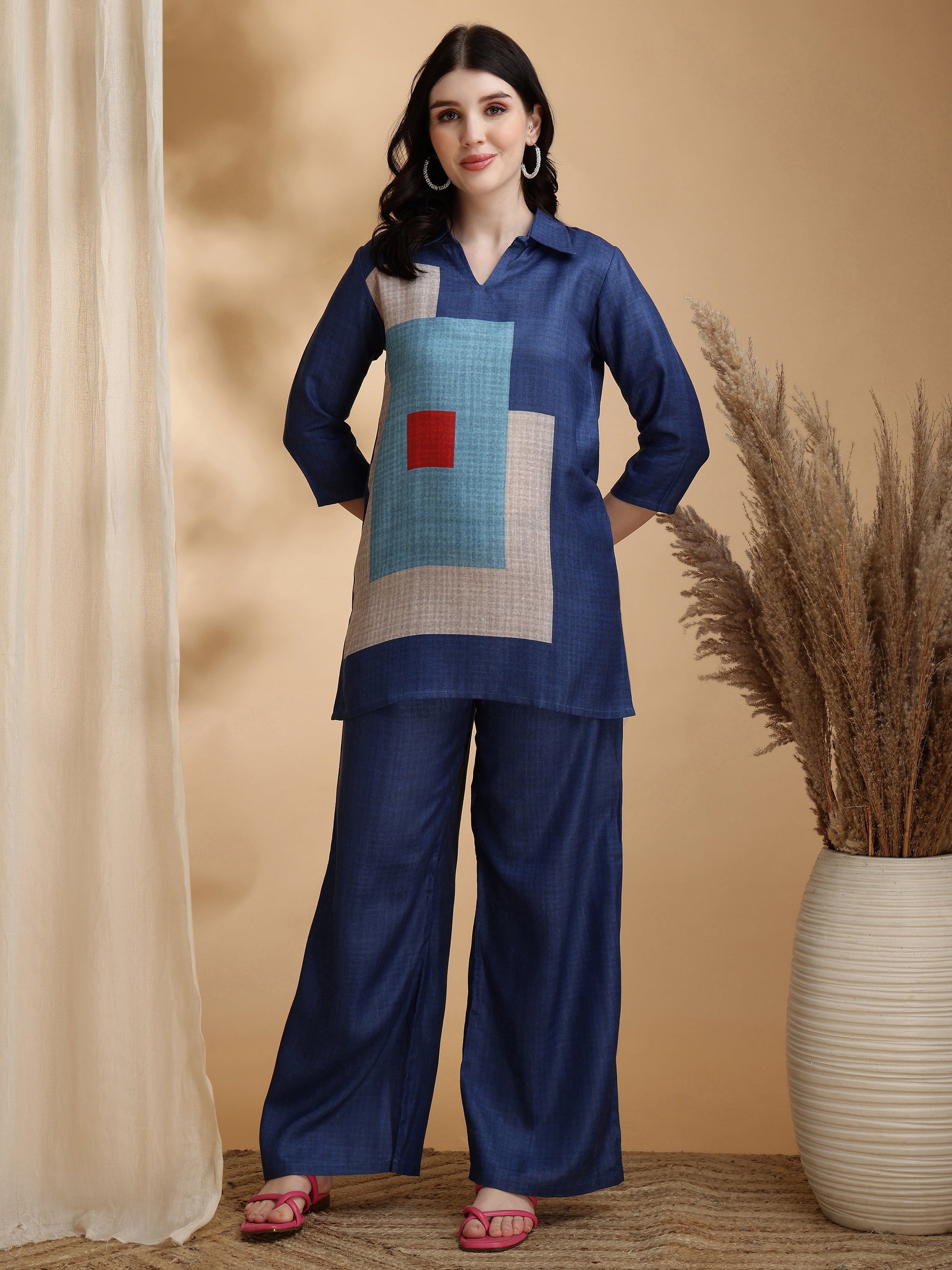 Colour Blocked Co-Ords, Blue - Hiral Fashion