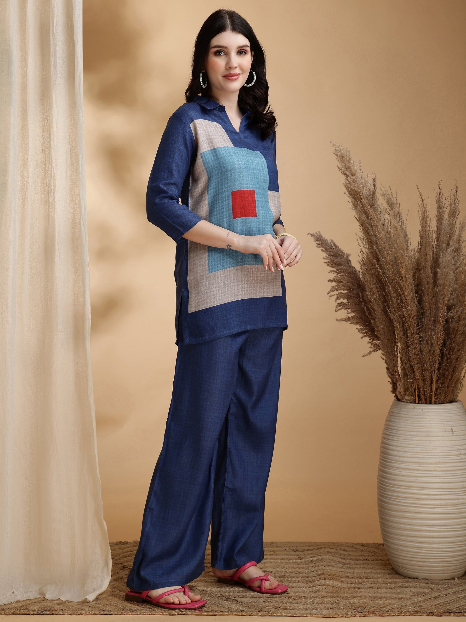 Colour Blocked Co-Ords, Blue - Hiral Fashion