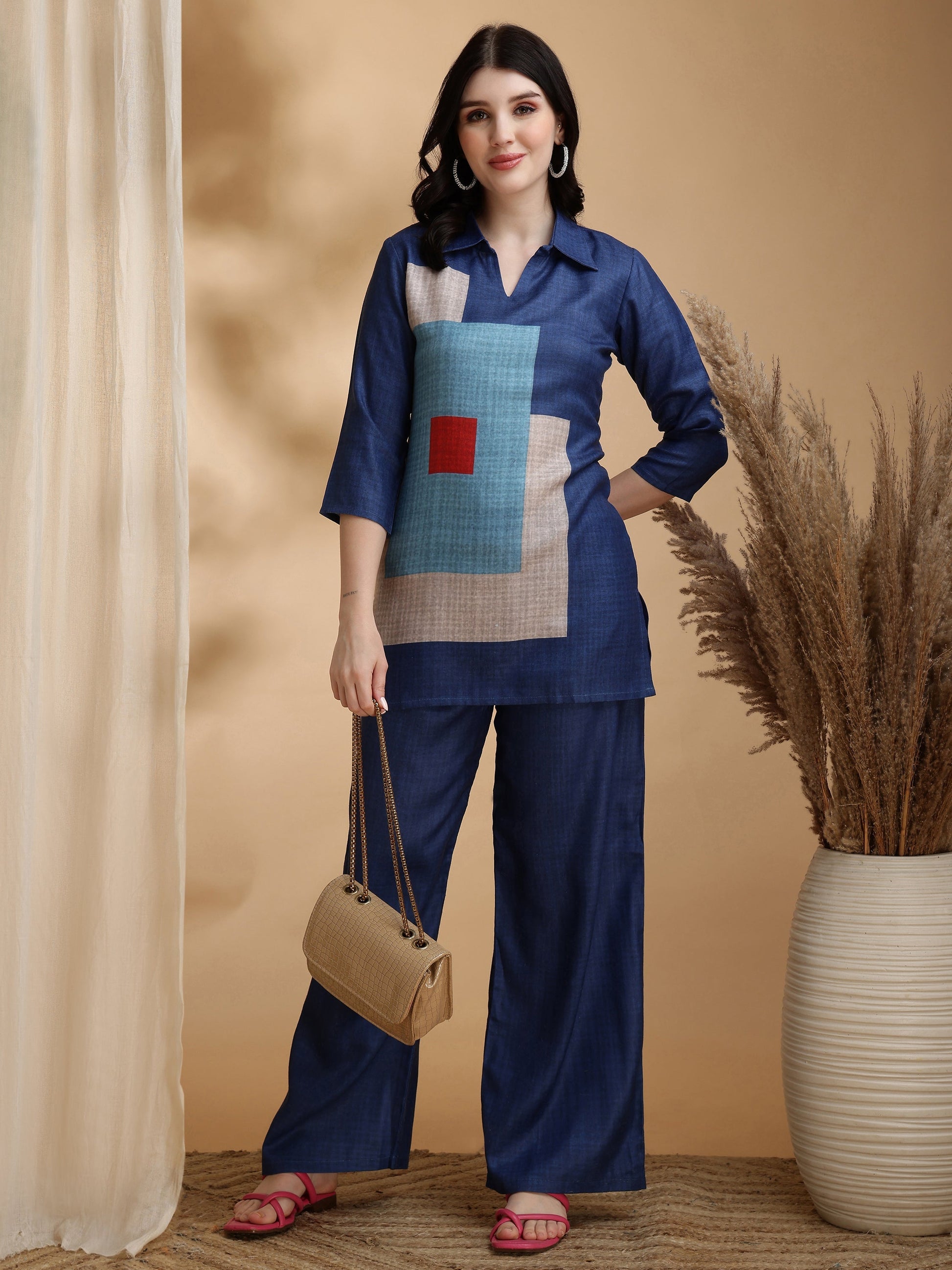 Colour Blocked Co-Ords, Blue - Hiral Fashion