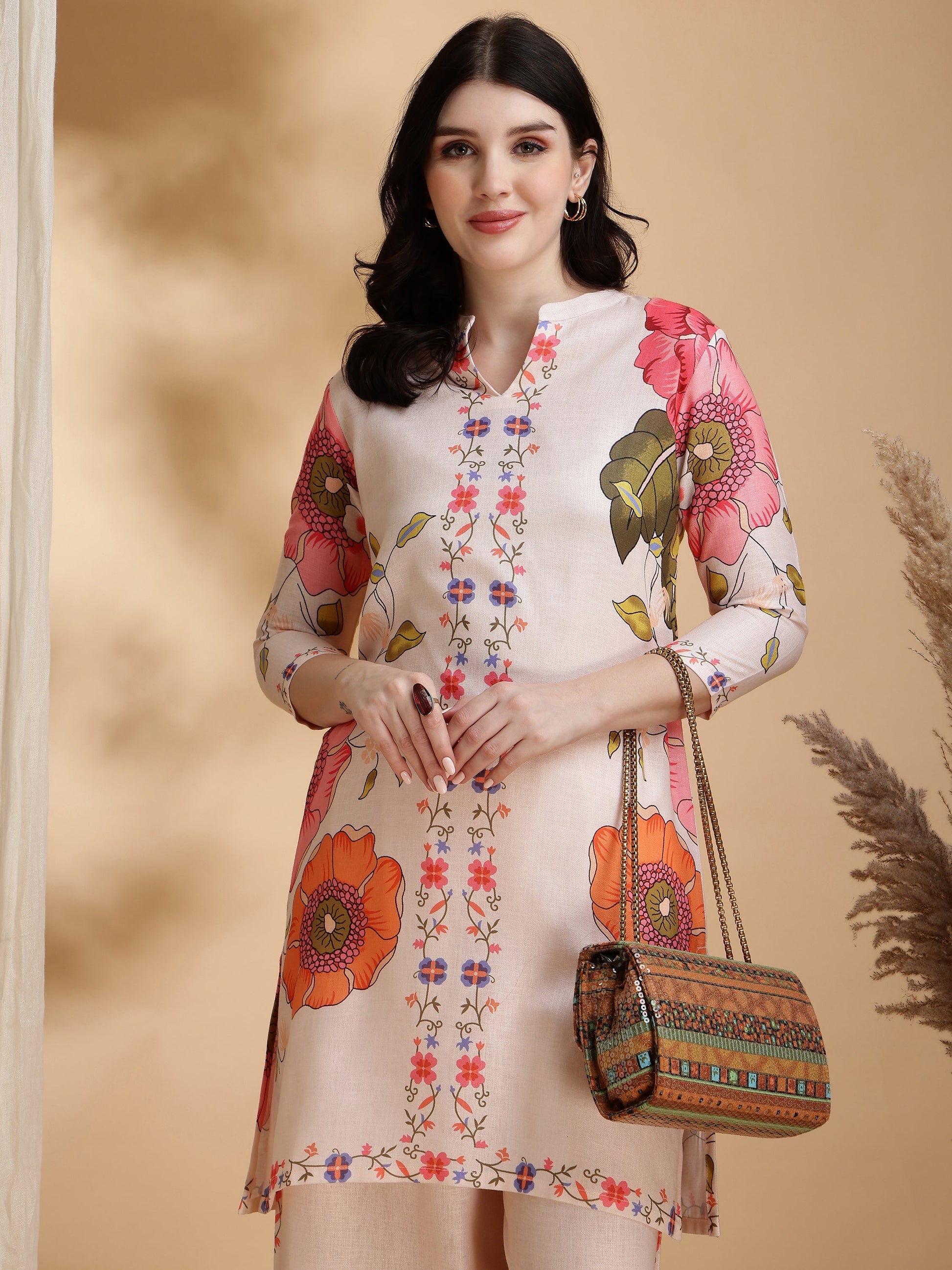 Floral Prints Co-Ords, Beige - Hiral Fashion