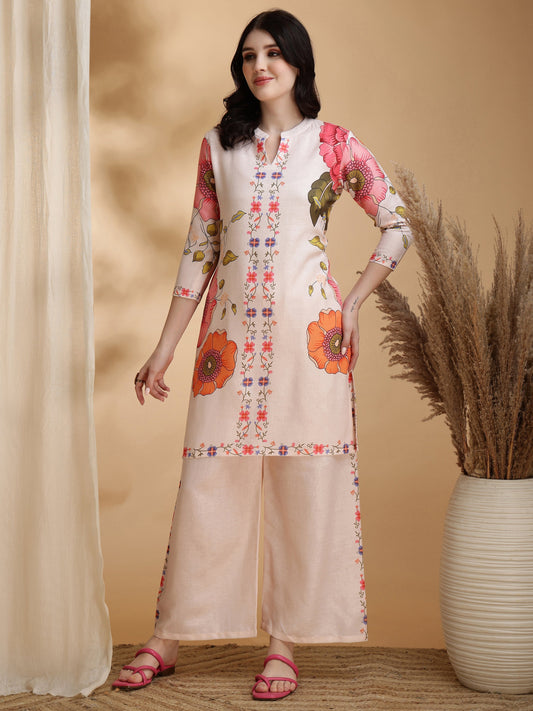 Floral Prints Co-Ords, Beige - Hiral Fashion