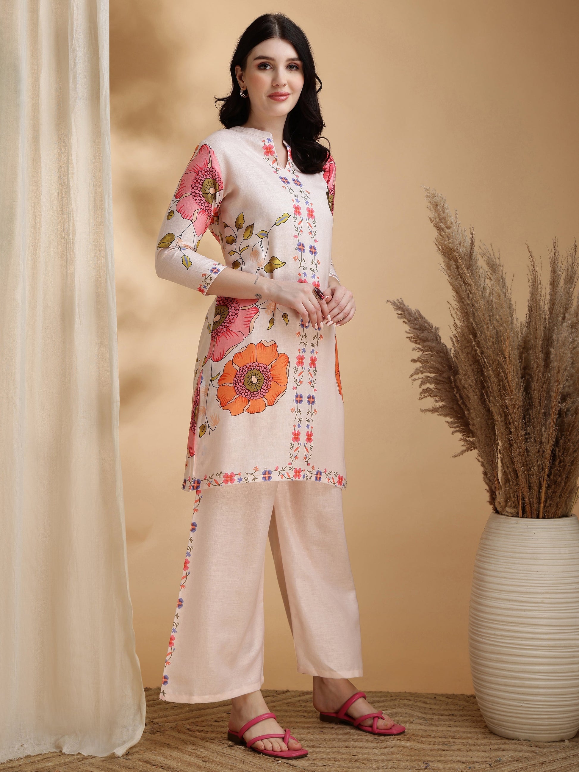Floral Prints Co-Ords, Beige - Hiral Fashion
