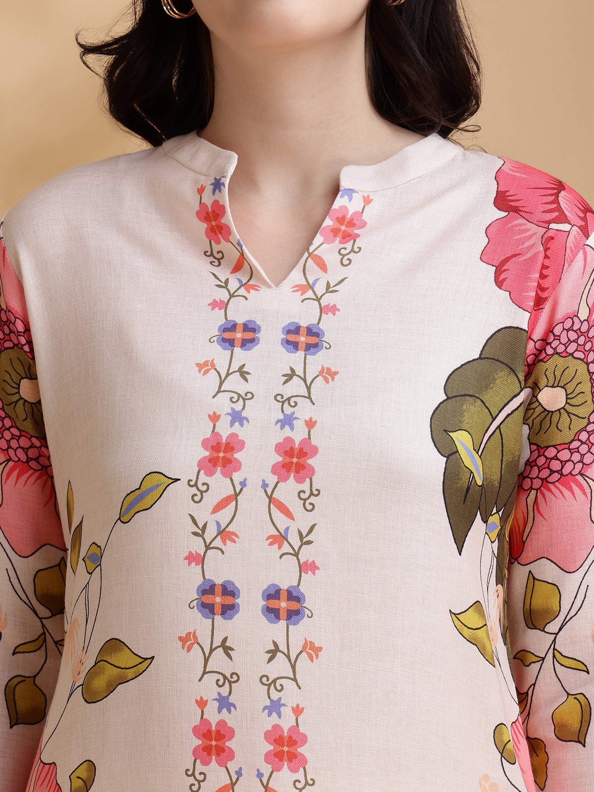 Floral Prints Co-Ords, Beige - Hiral Fashion