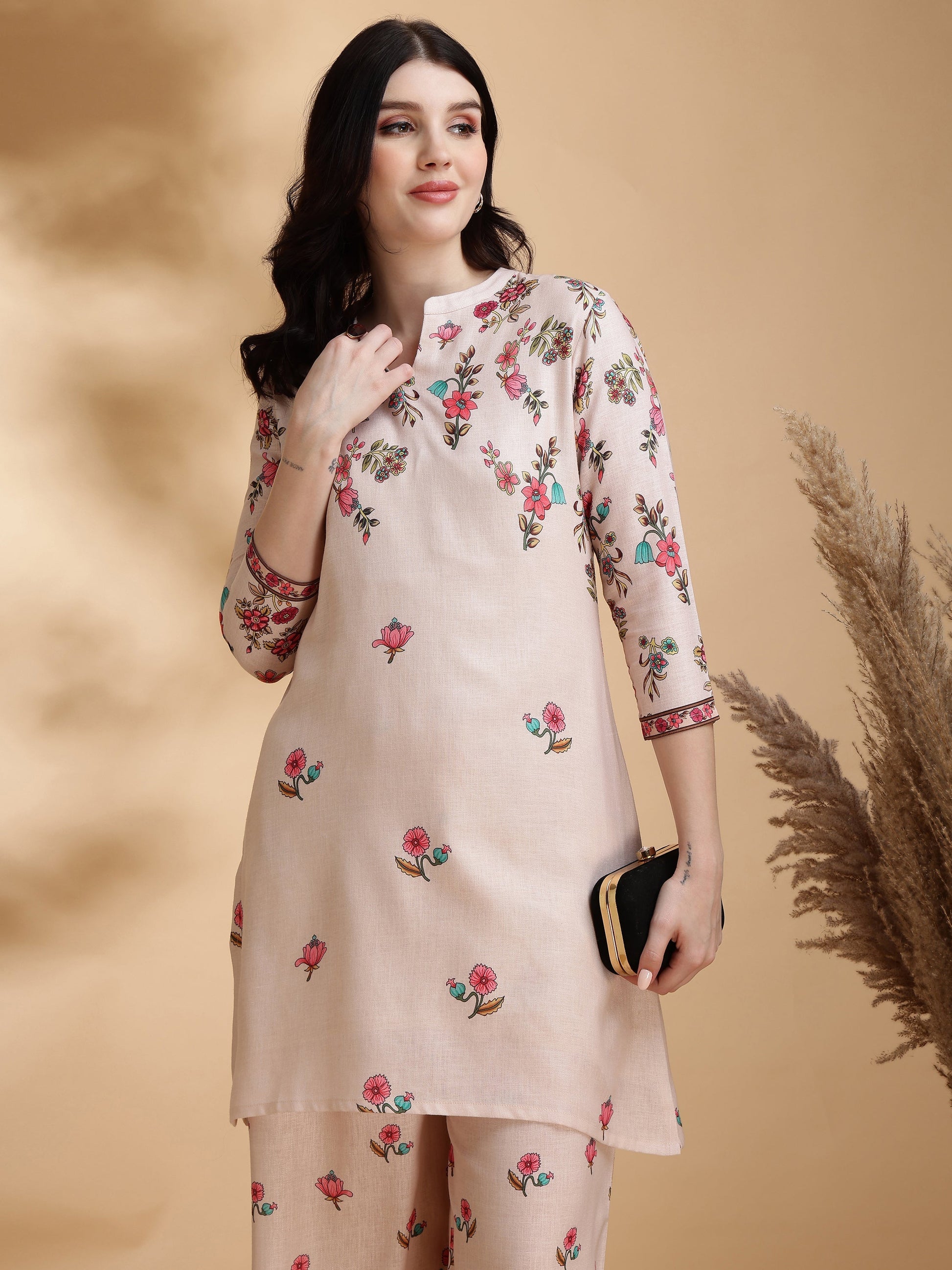Floral Prints Co-Ords, Beige - Hiral Fashion