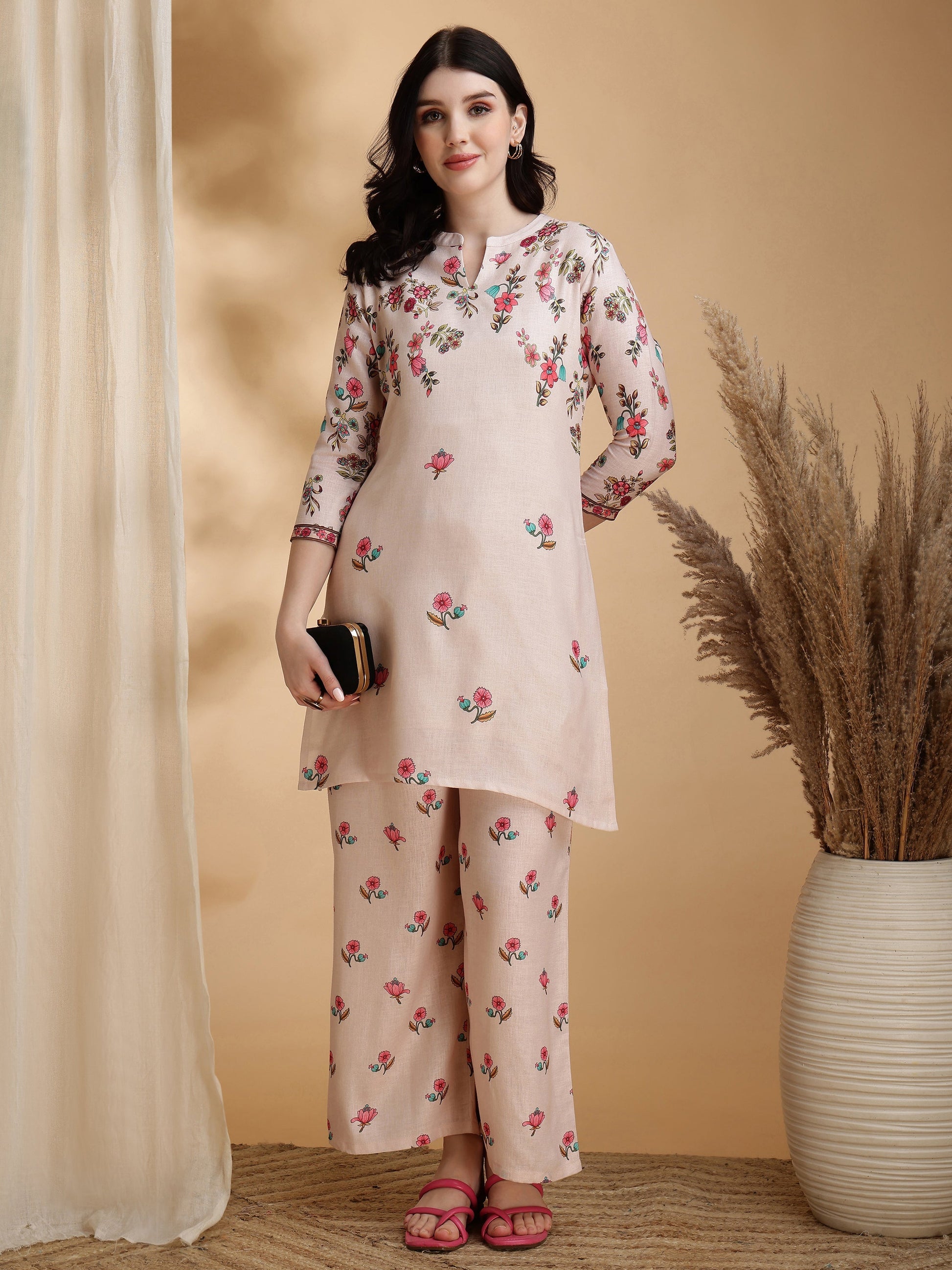 Floral Prints Co-Ords, Beige - Hiral Fashion