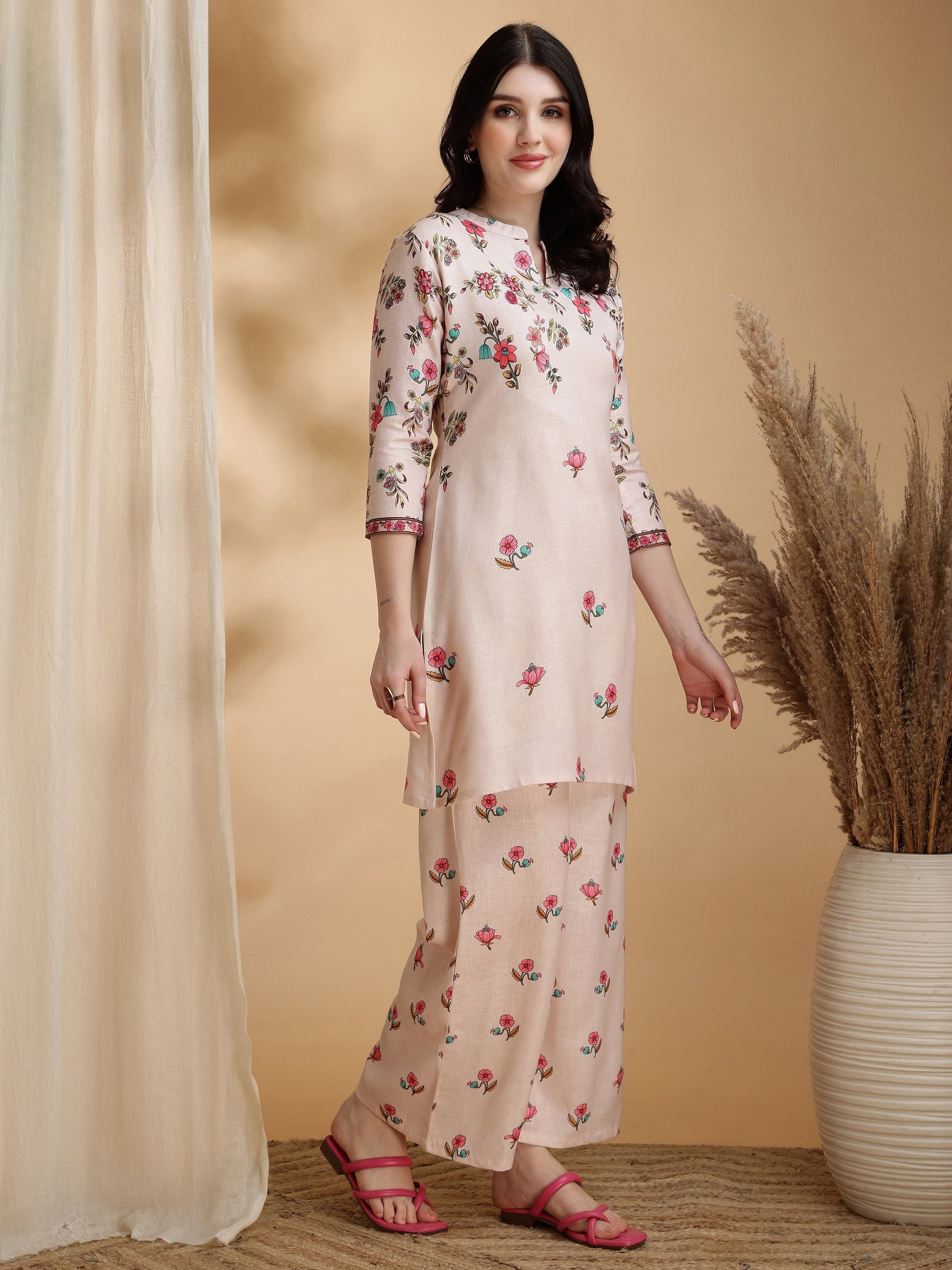 Floral Prints Co-Ords, Beige - Hiral Fashion