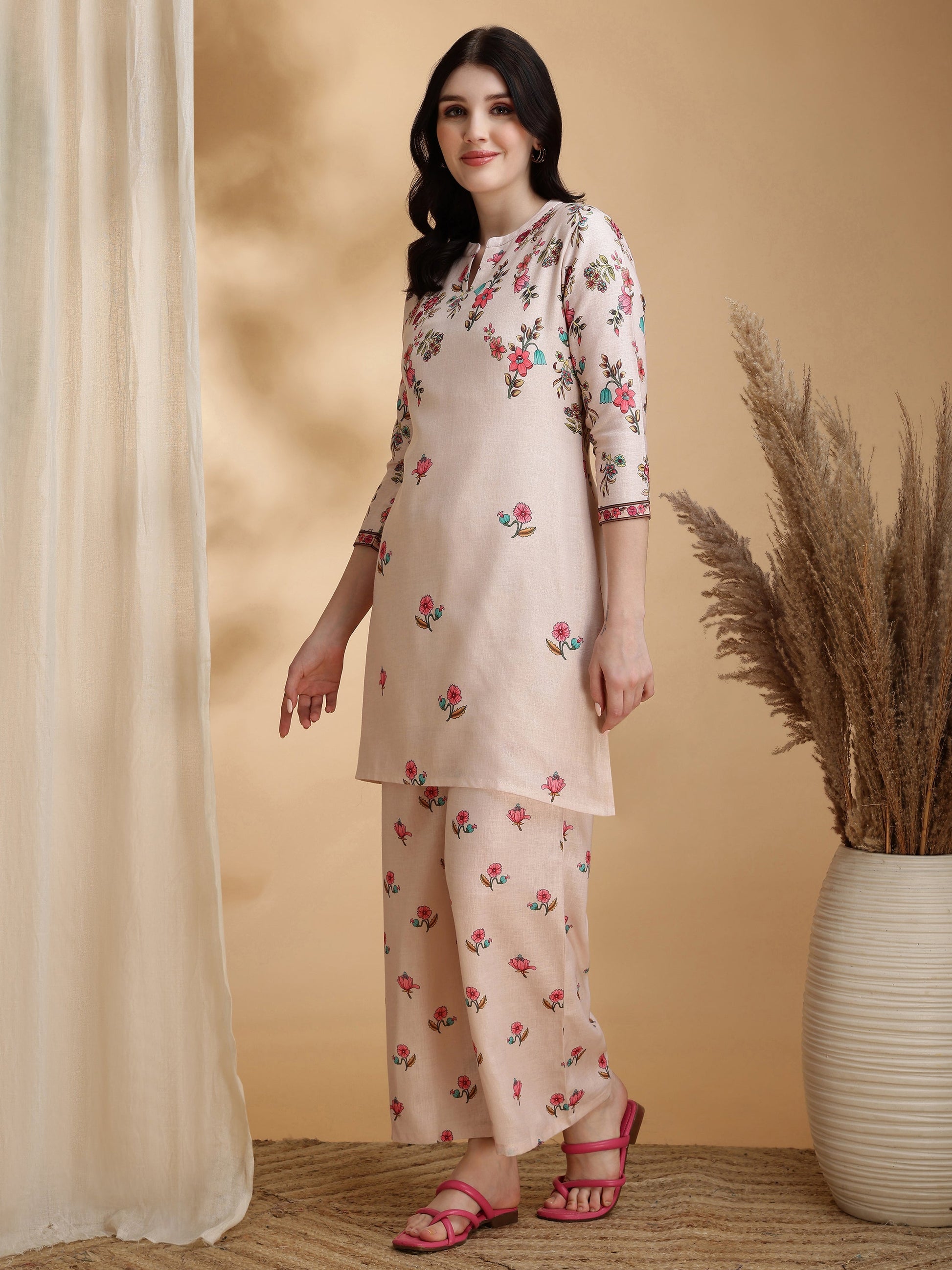 Floral Prints Co-Ords, Beige - Hiral Fashion