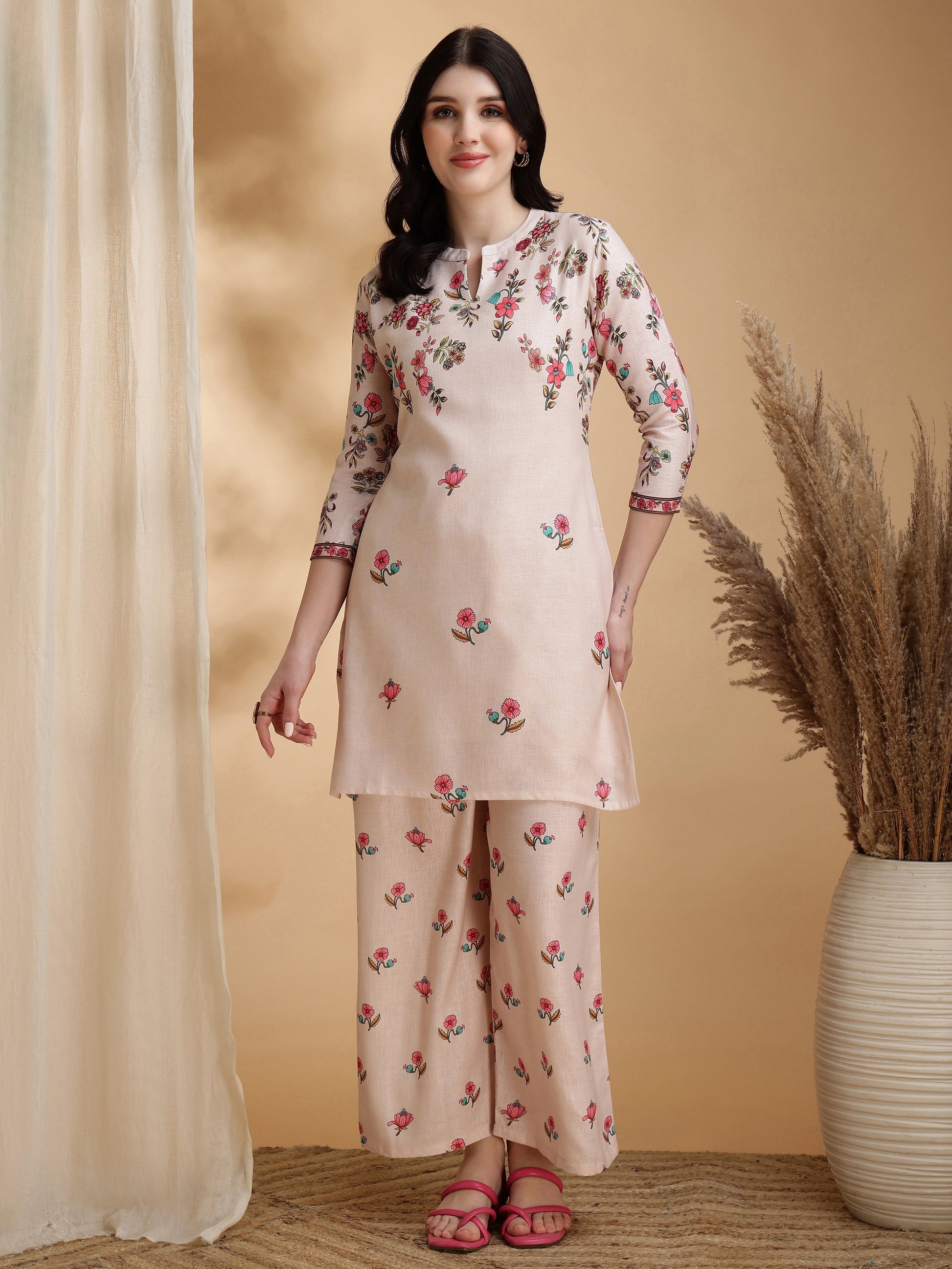 Floral Prints Co-Ords, Beige - Hiral Fashion