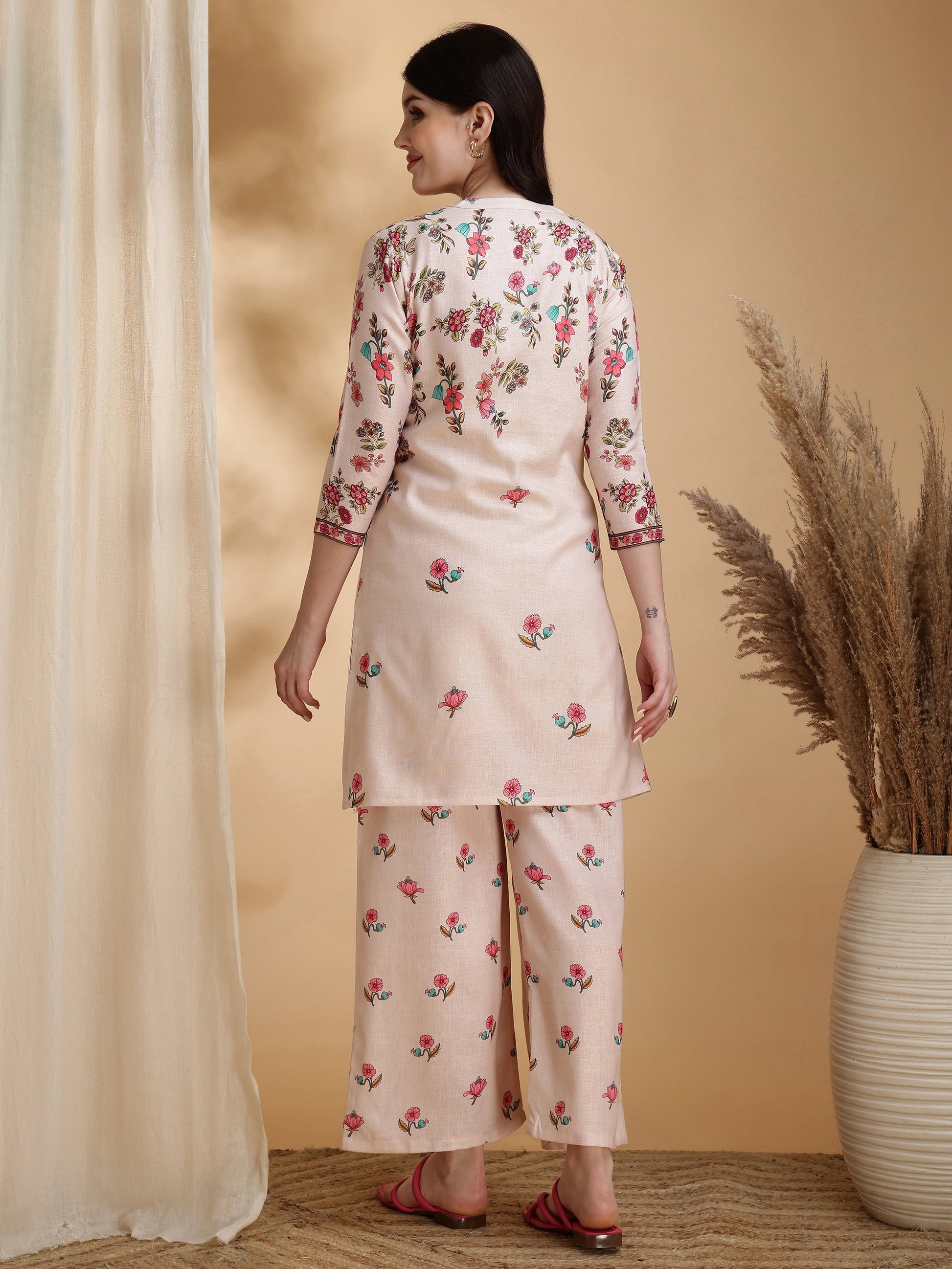Floral Prints Co-Ords, Beige - Hiral Fashion