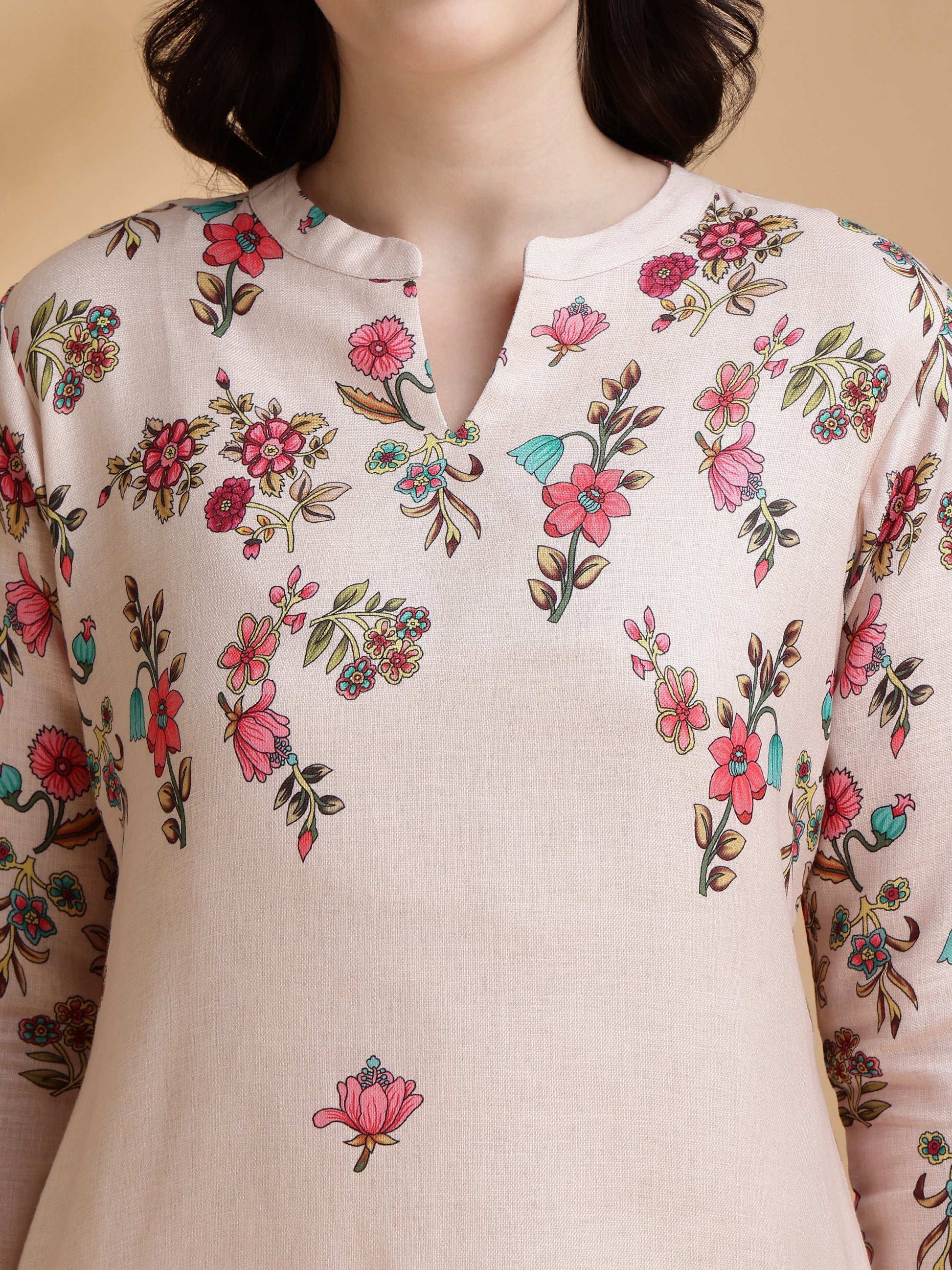 Floral Prints Co-Ords, Beige - Hiral Fashion