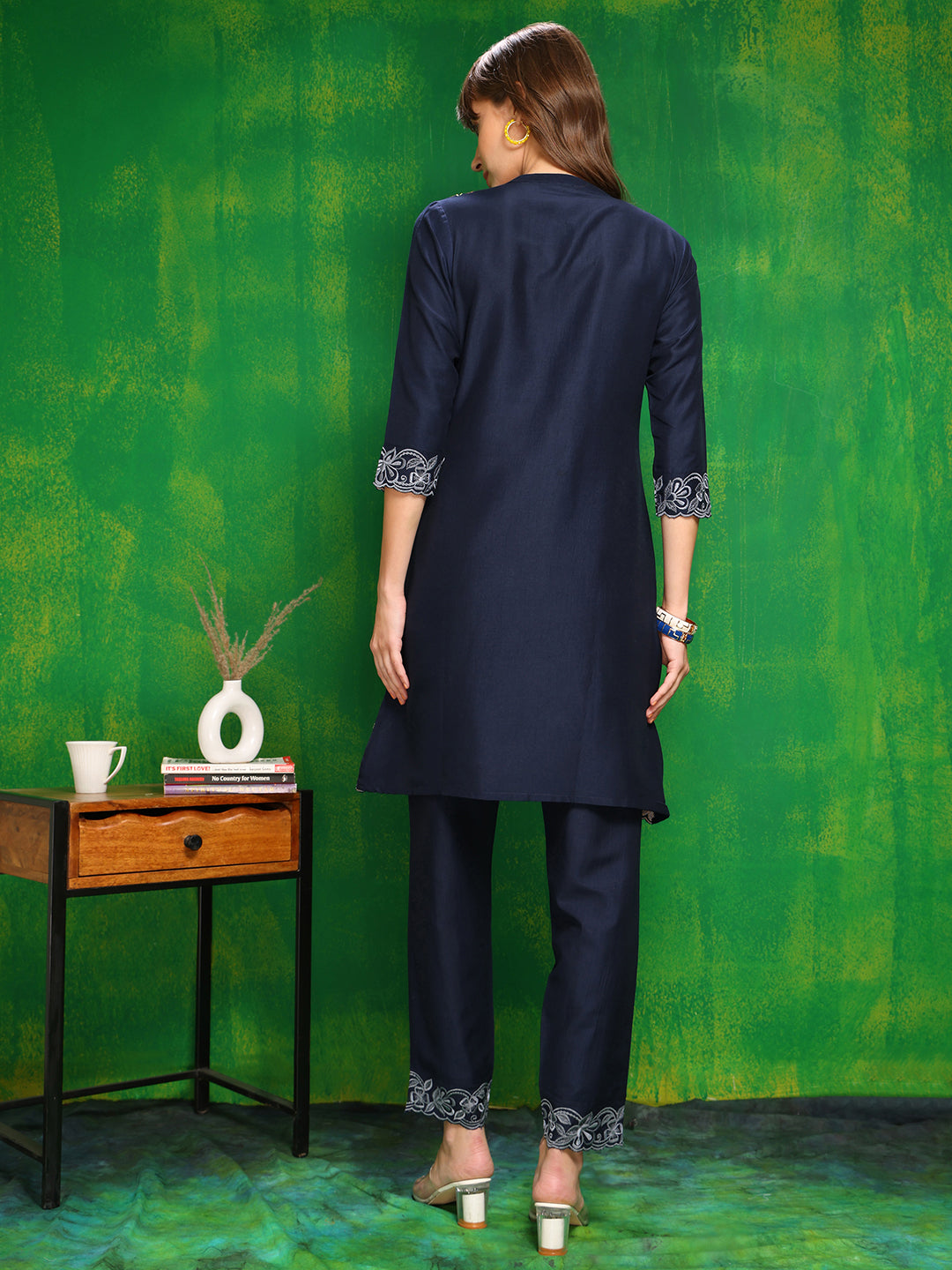 Placement Embroidered Co Ords Set, Navy Blue - Hiral Fashion