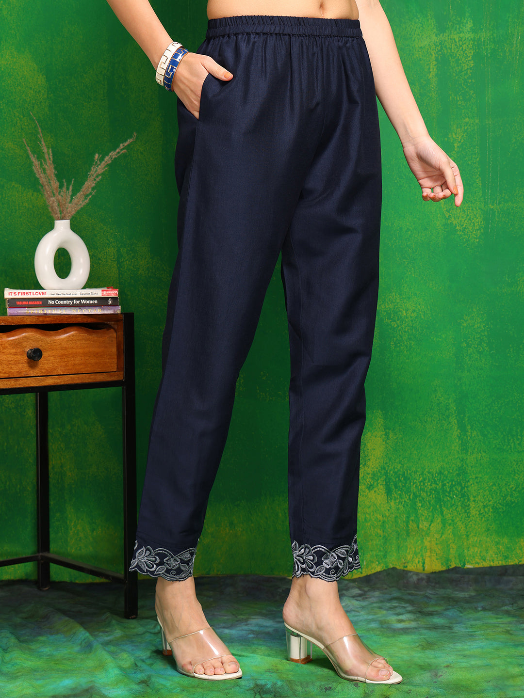Placement Embroidered Co Ords Set, Navy Blue - Hiral Fashion