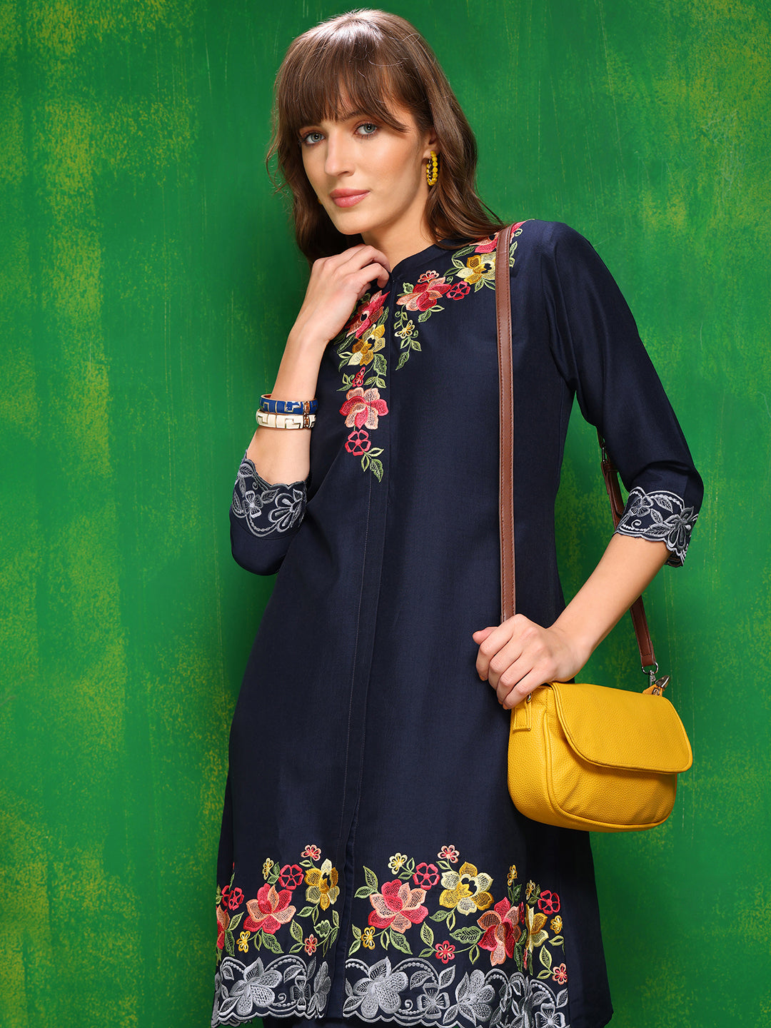 Placement Embroidered Co Ords Set, Navy Blue - Hiral Fashion