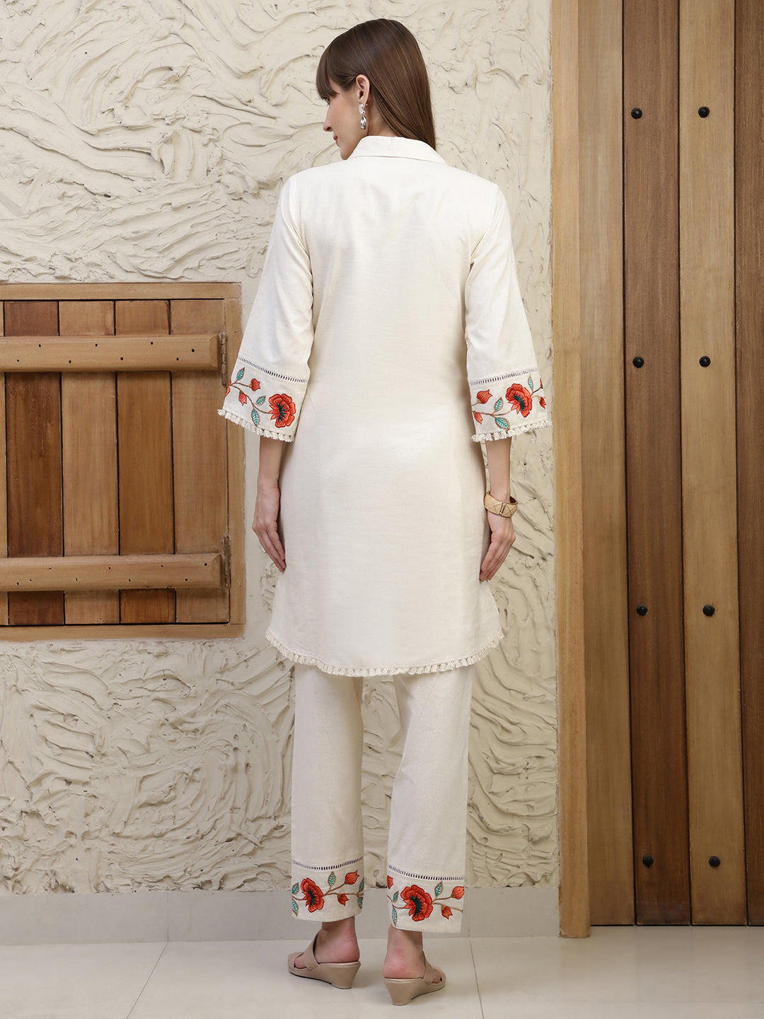 Placement Embroidered Co Ords, Cream - Hiral Fashion