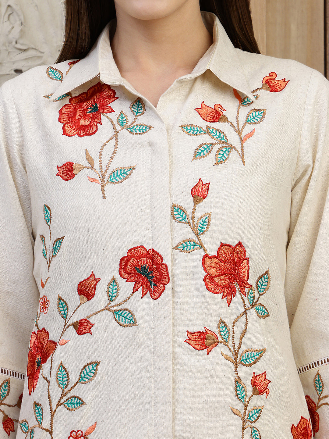 Placement Embroidered Co Ords, Cream - Hiral Fashion