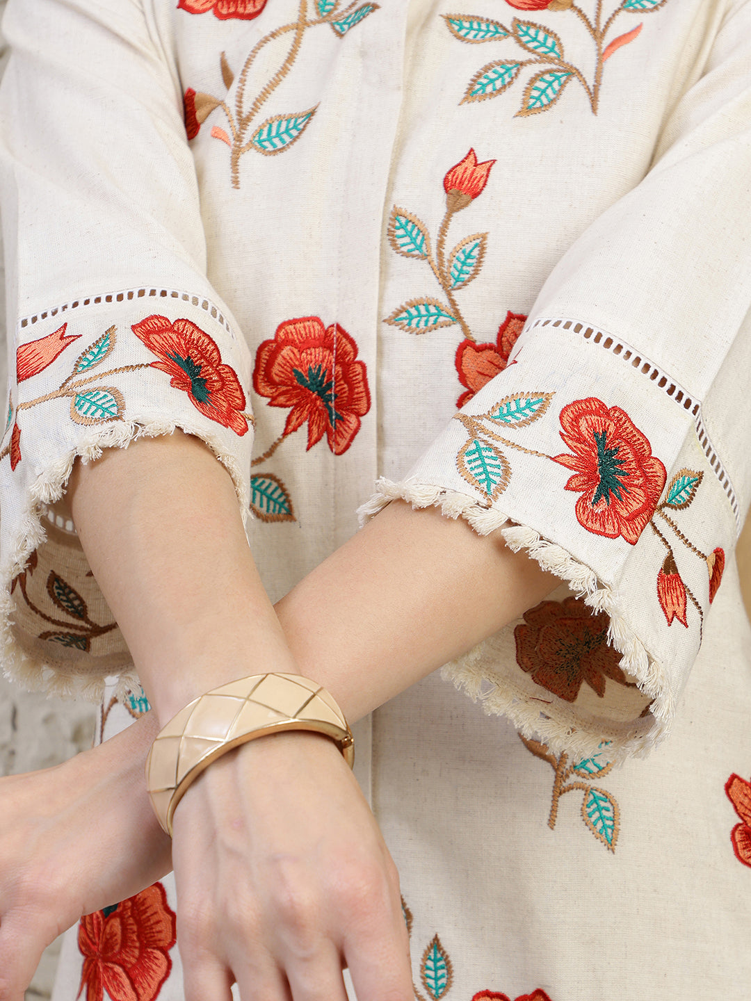 Placement Embroidered Co Ords, Cream - Hiral Fashion