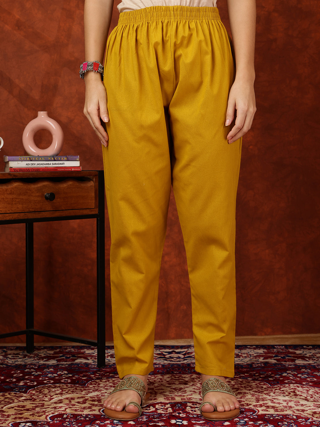 Placement Floral Front Buttoned Kurta With Pant, Mustard - Hiral Fashion