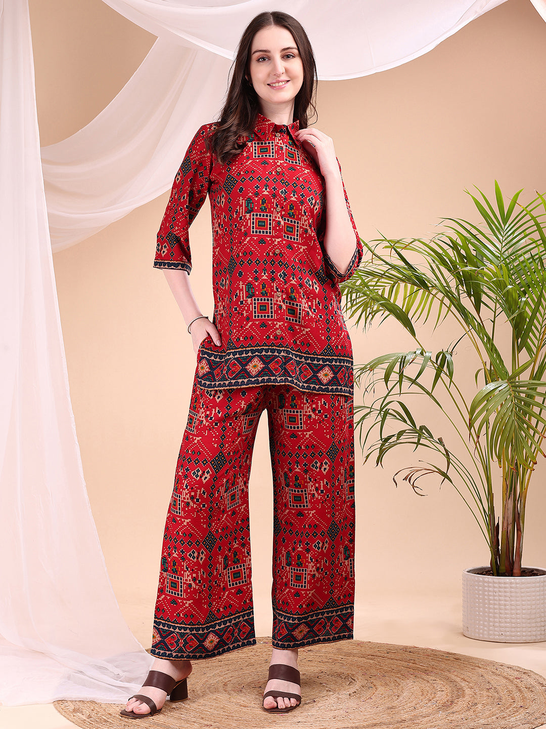 Printed Versatile Co-Ords, Red - Hiral Fashion
