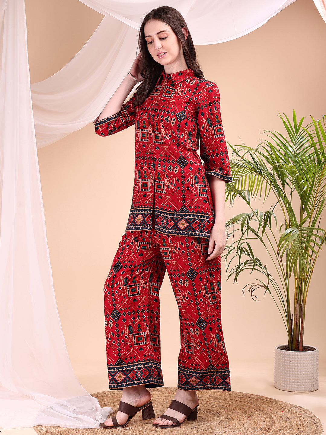 Printed Versatile Co-Ords, Red - Hiral Fashion