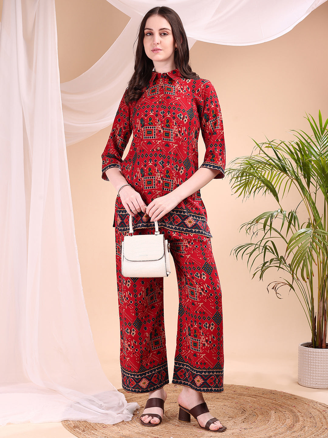 Printed Versatile Co-Ords, Red - Hiral Fashion
