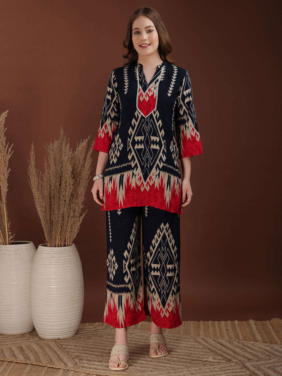 Indie Printed Co-Ords, Navy Blue - Hiral Fashion