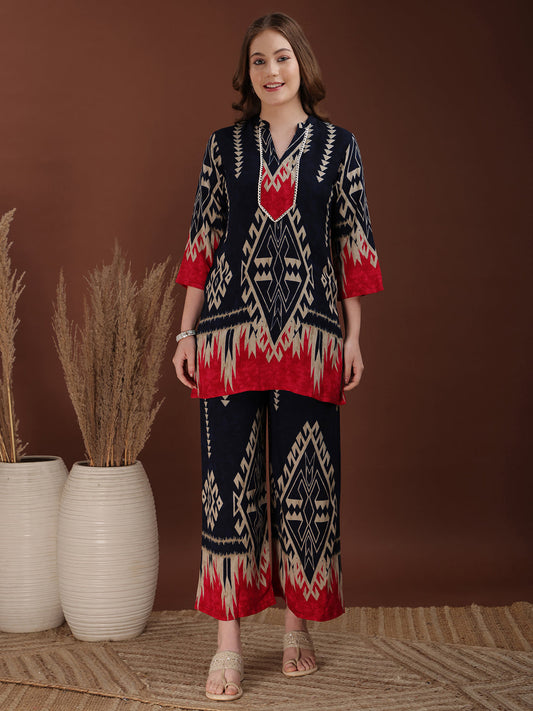 Indie Printed Co-Ords, Navy Blue - Hiral Fashion