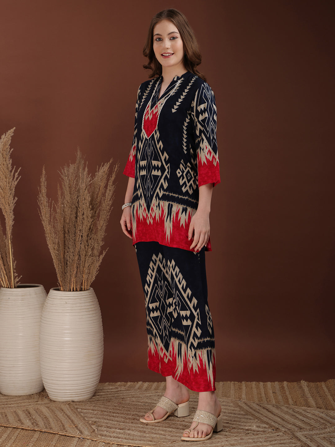 Indie Printed Co-Ords, Navy Blue - Hiral Fashion