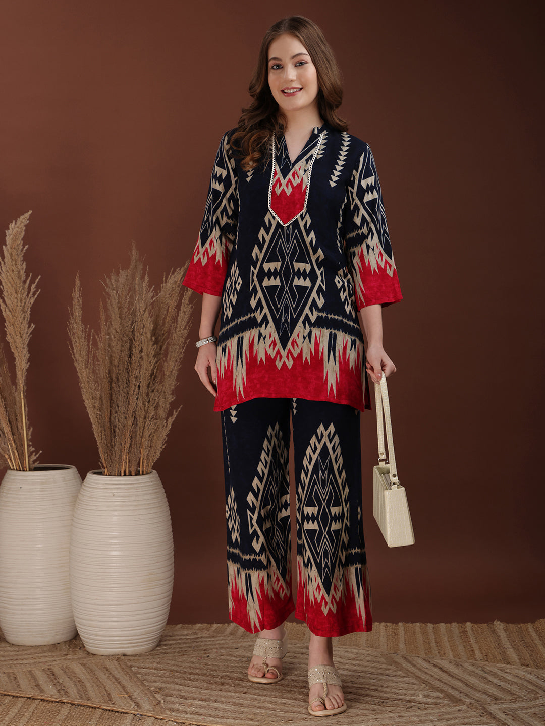 Indie Printed Co-Ords, Navy Blue - Hiral Fashion