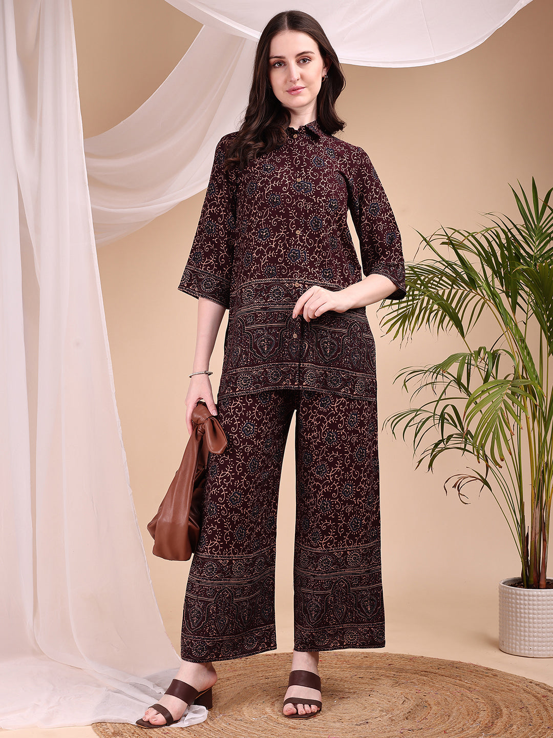 Intricate Floral And Paisley Motifs Co-Ords, Maroon - Hiral Fashion