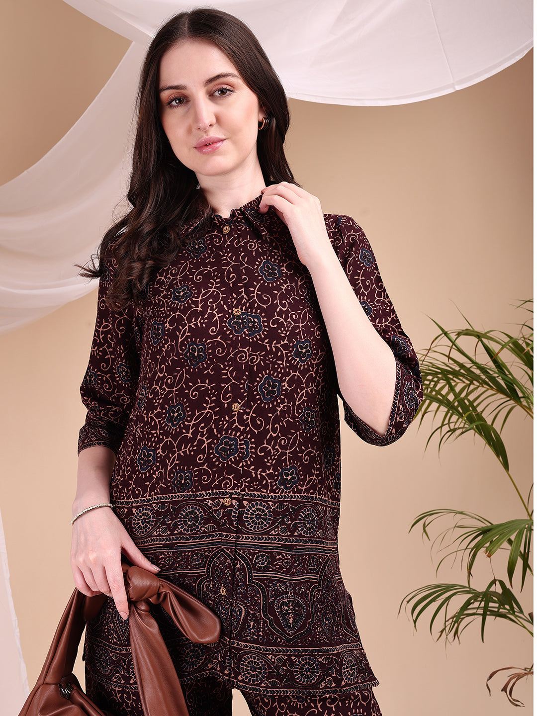 Intricate Floral And Paisley Motifs Co-Ords, Maroon - Hiral Fashion