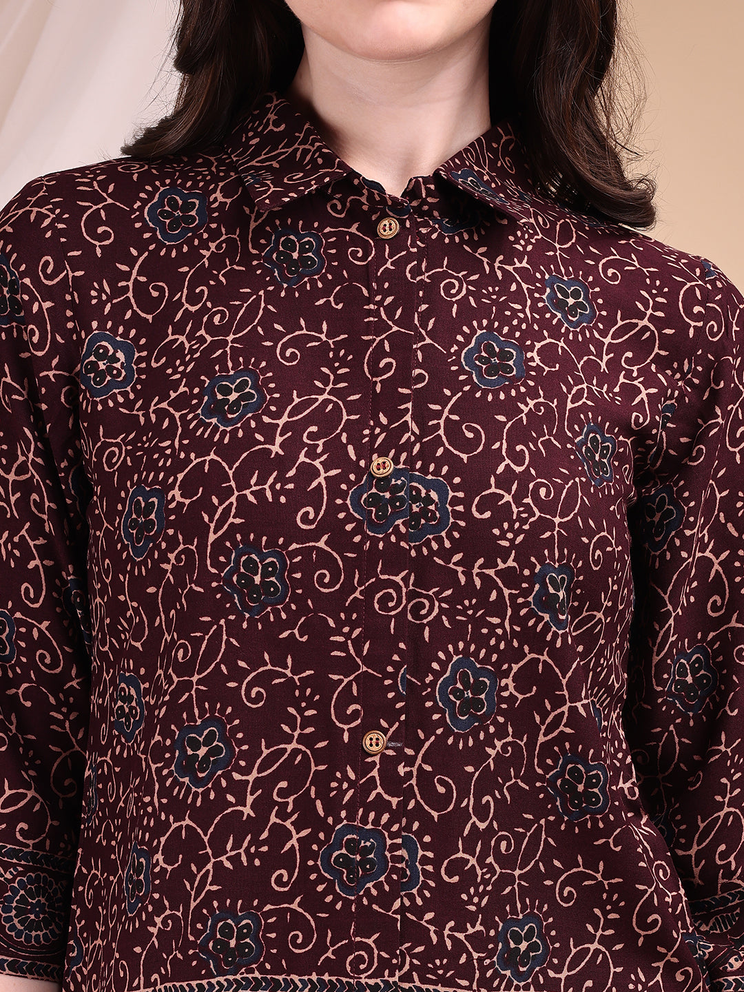 Intricate Floral And Paisley Motifs Co-Ords, Maroon - Hiral Fashion