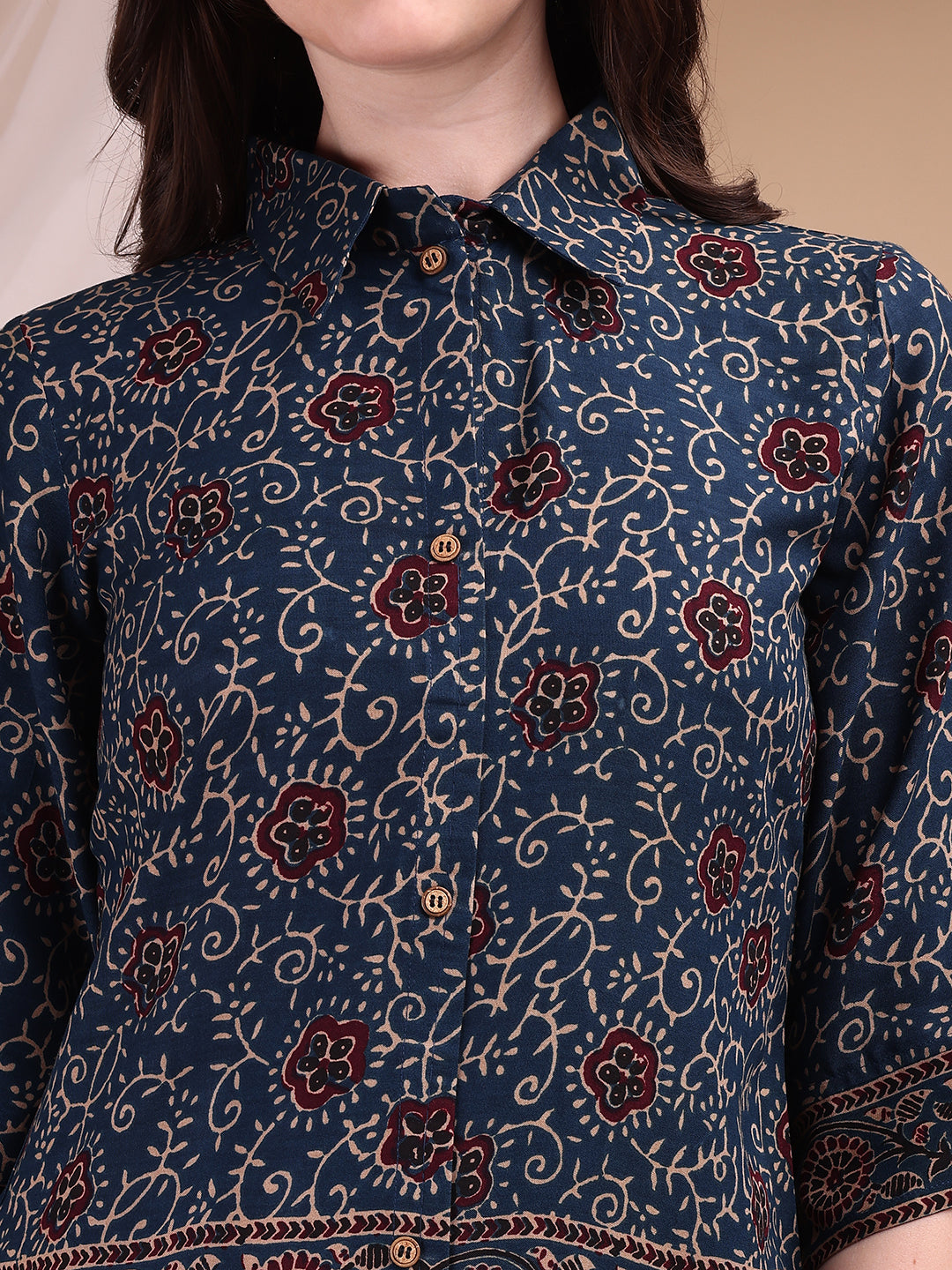 Intricate Floral And Paisley Motifs Co-Ords, Navy Blue - Hiral Fashion