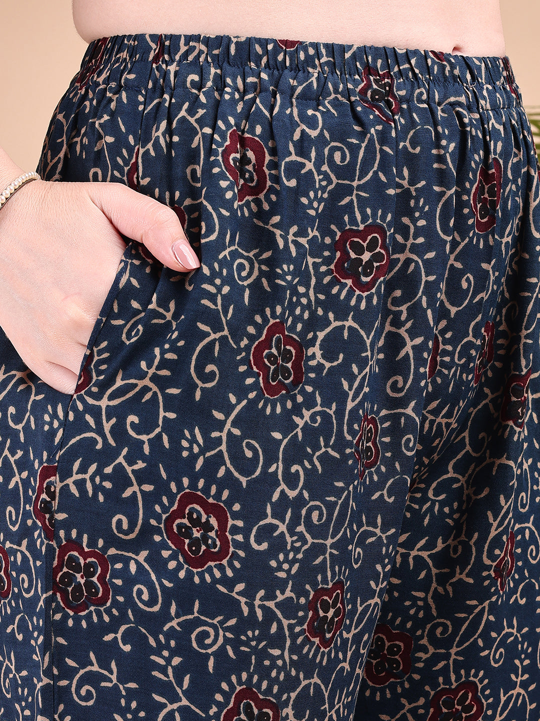 Intricate Floral And Paisley Motifs Co-Ords, Navy Blue - Hiral Fashion