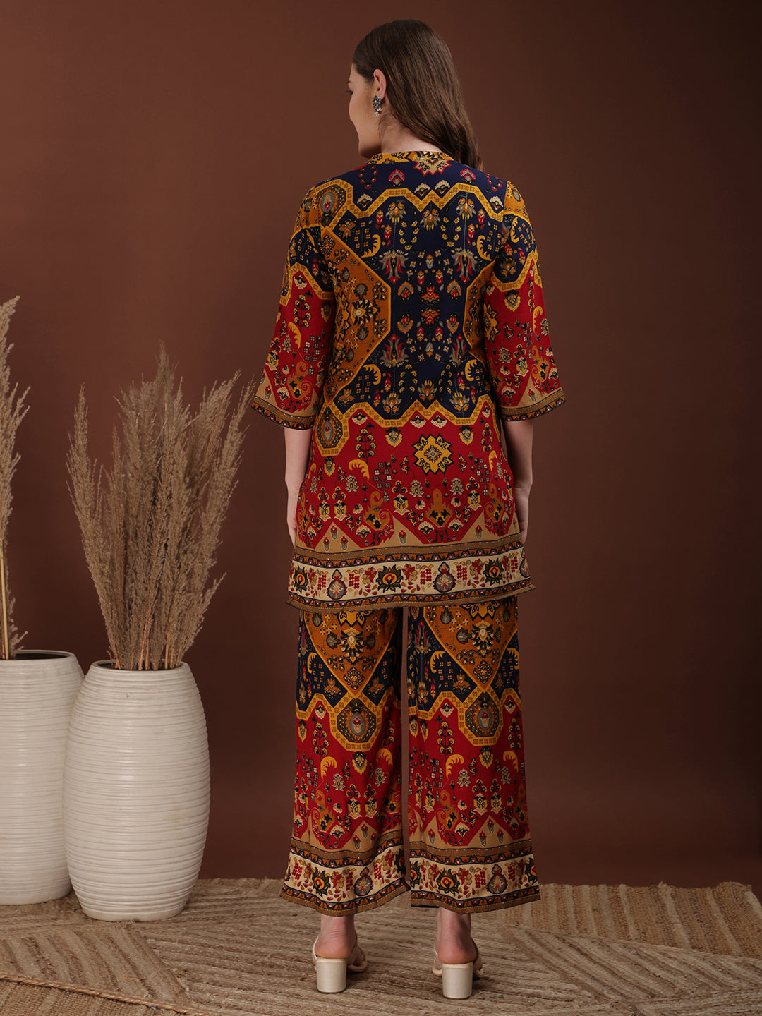 Floral & Geometrical Printed Co-Ords, Mustard - Hiral Fashion