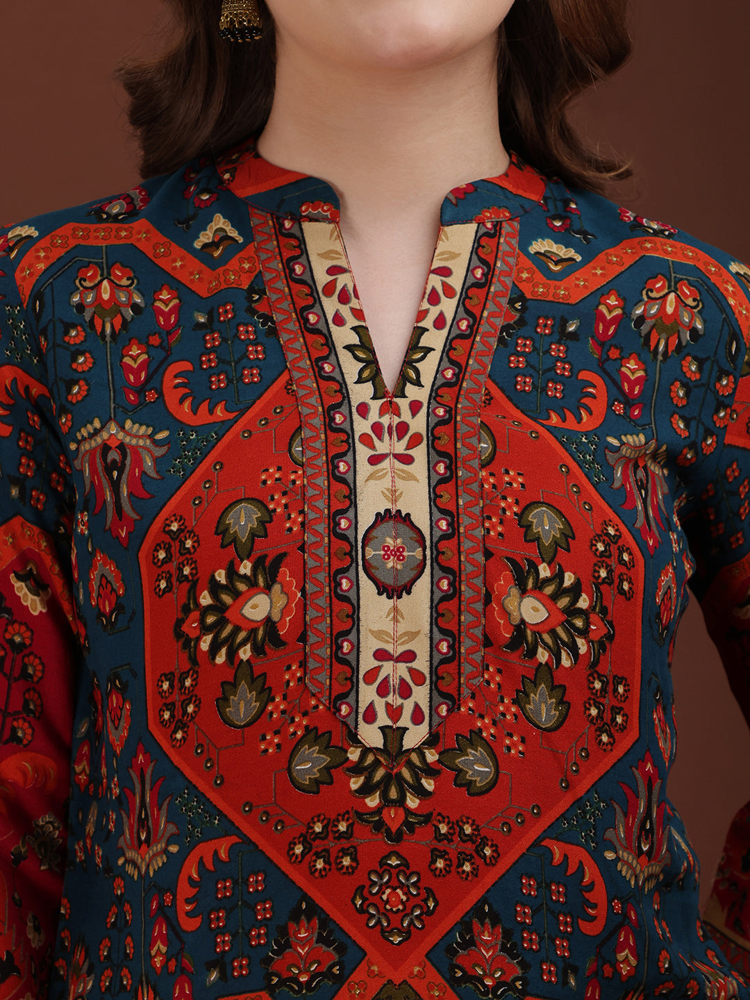 Floral & Geometrical Printed Co-Ords, Red - Hiral Fashion