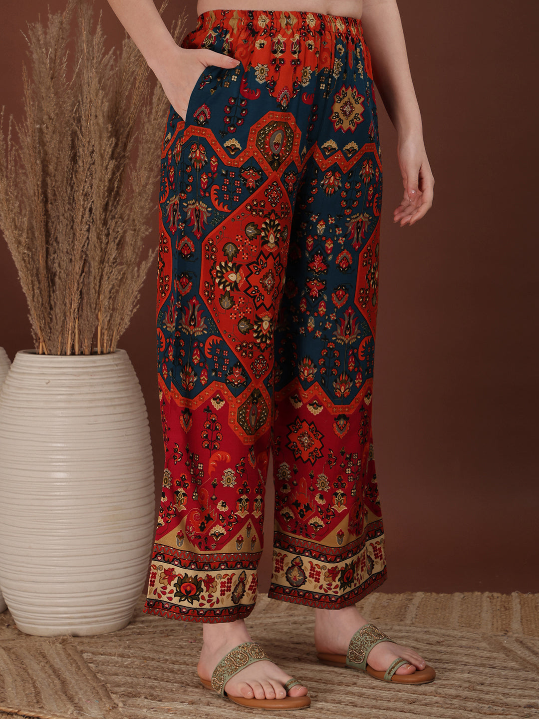 Floral & Geometrical Printed Co-Ords, Red - Hiral Fashion