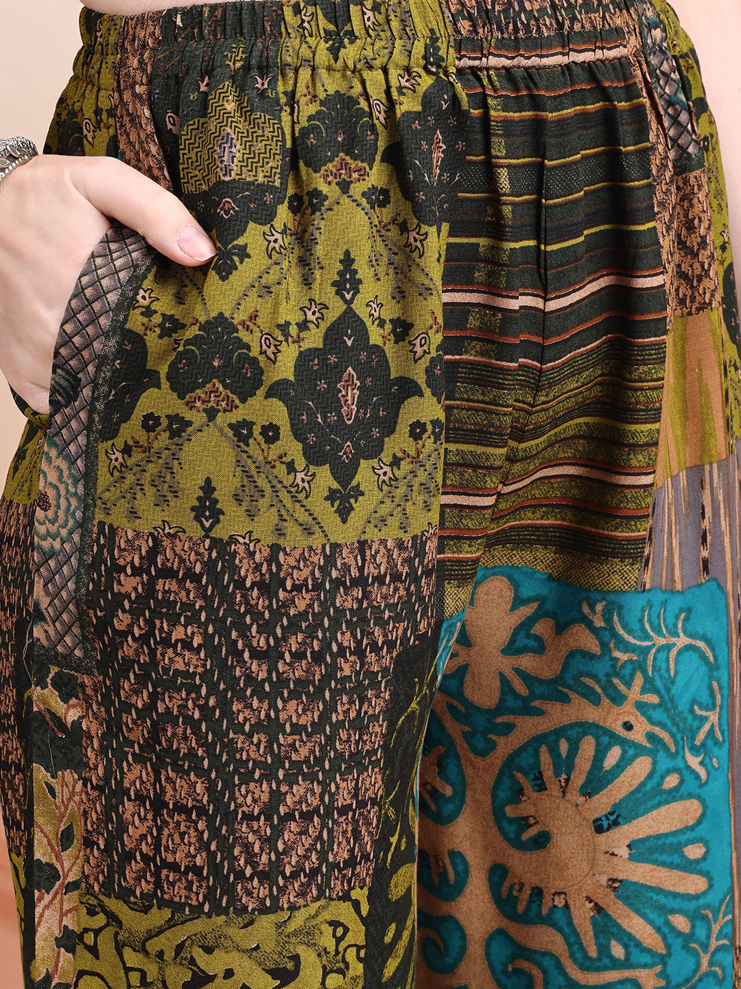 Intricate Floral And Paisley Motifs Co-Ords, Green - Hiral Fashion