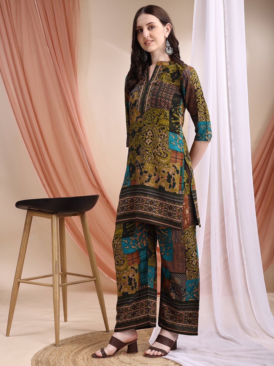 Intricate Floral And Paisley Motifs Co-Ords, Green - Hiral Fashion