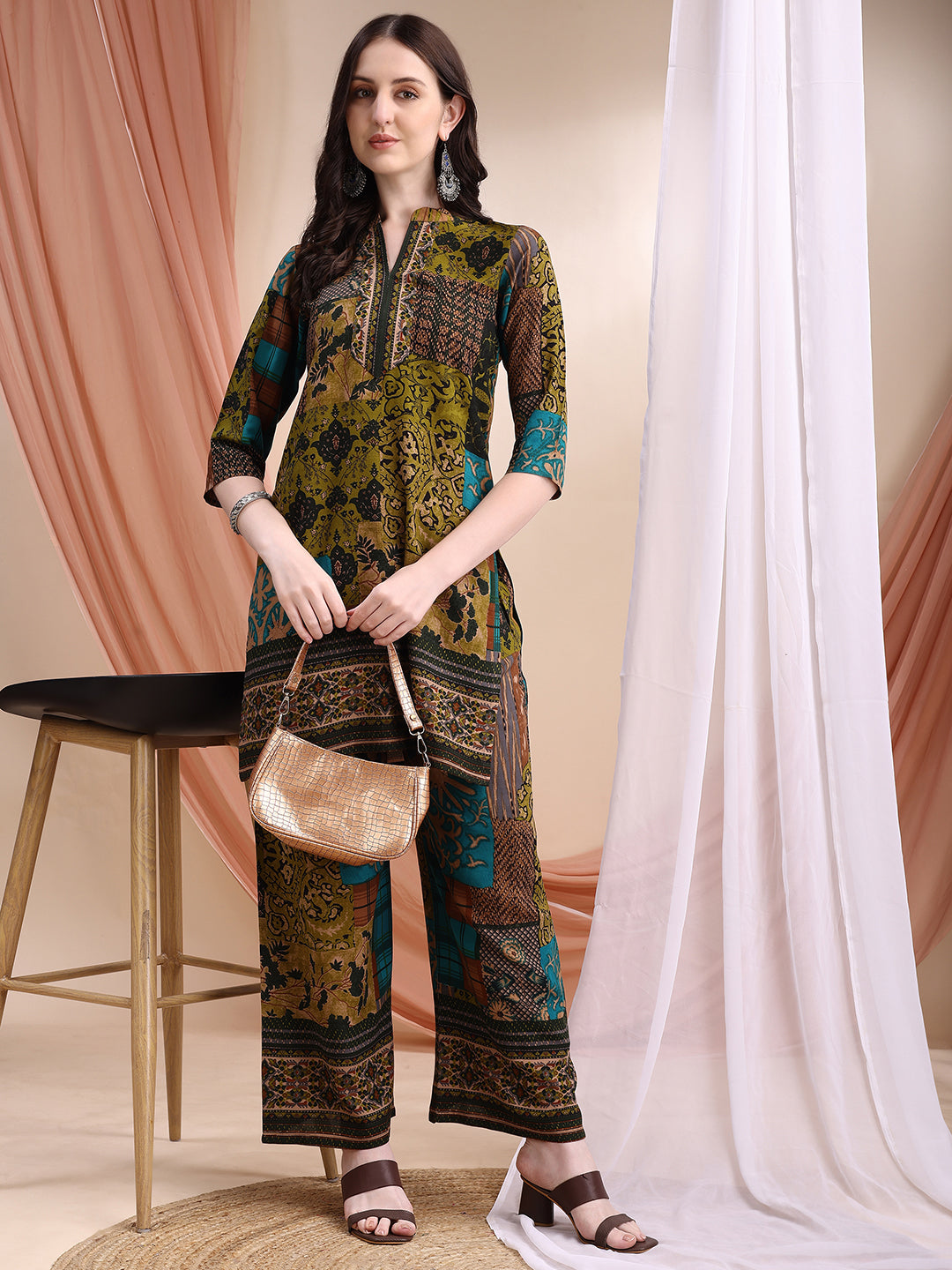 Intricate Floral And Paisley Motifs Co-Ords, Green - Hiral Fashion
