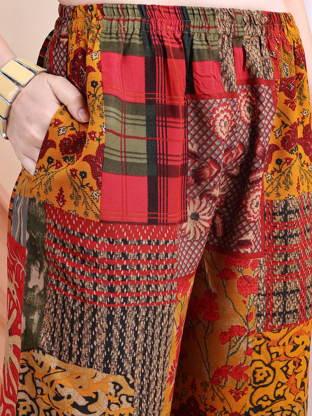 Intricate Floral And Paisley Motifs Co-Ords, Red - Hiral Fashion