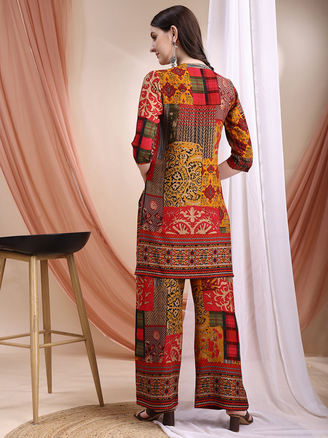 Intricate Floral And Paisley Motifs Co-Ords, Red - Hiral Fashion