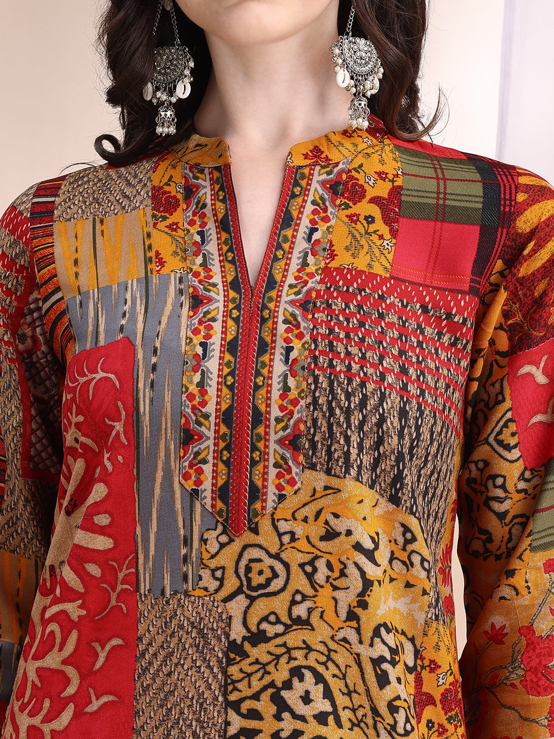 Intricate Floral And Paisley Motifs Co-Ords, Red - Hiral Fashion