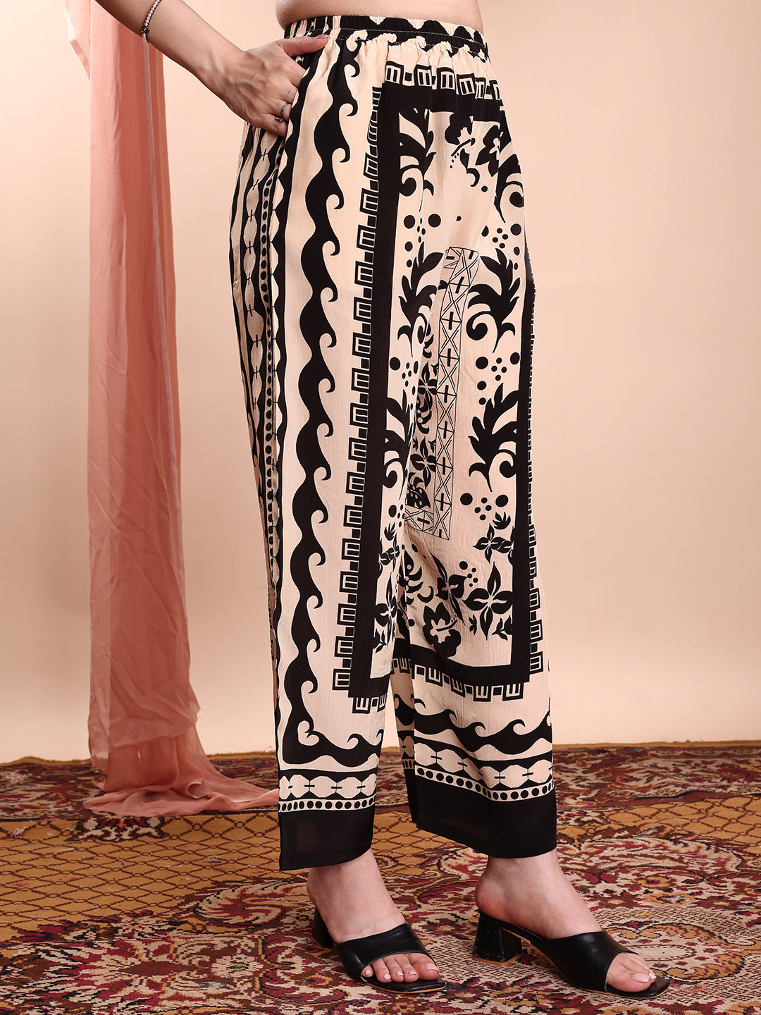 Floral & Geometric Printed Co-Ords, Black - Hiral Fashion