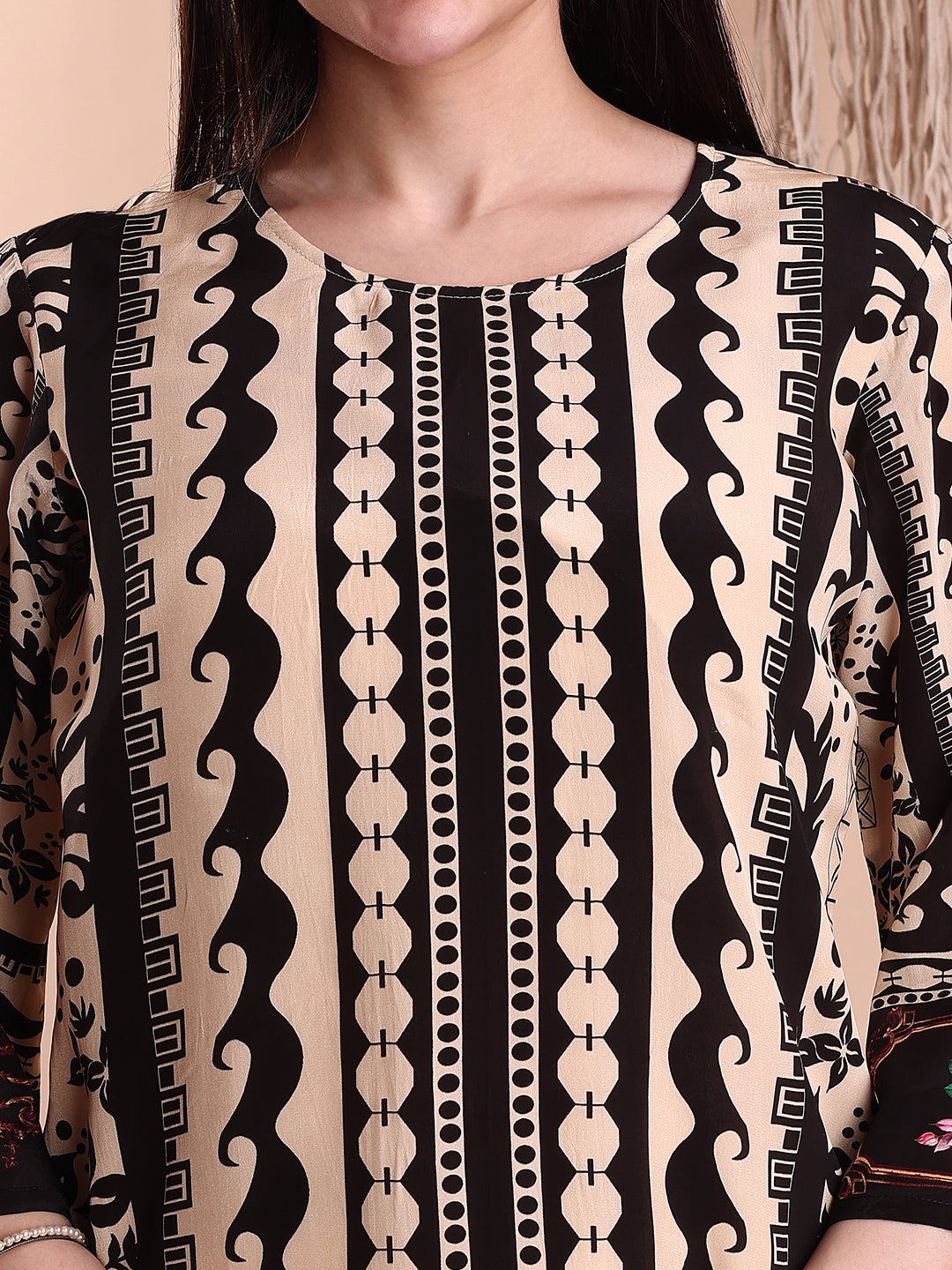 Floral & Geometric Printed Co-Ords, Black - Hiral Fashion