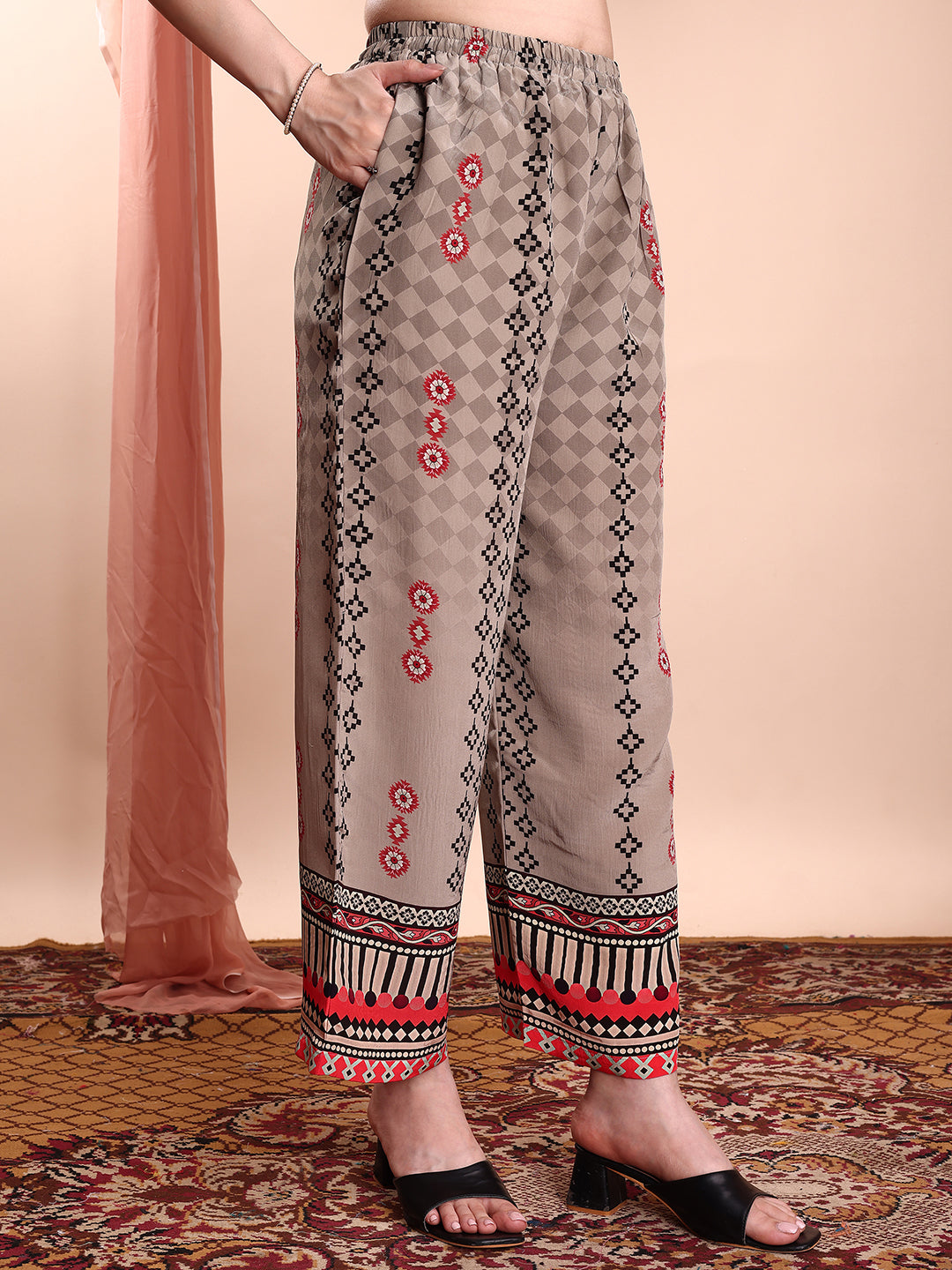 Floral & Geometric Printed Co-Ords, Brown - Hiral Fashion