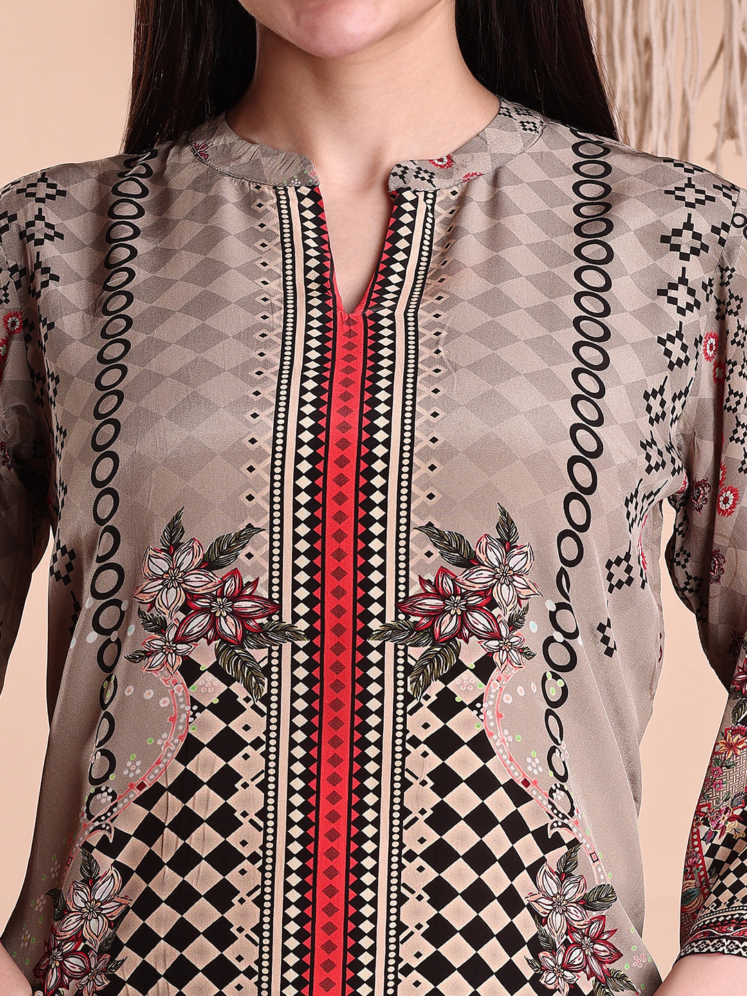 Floral & Geometric Printed Co-Ords, Brown - Hiral Fashion