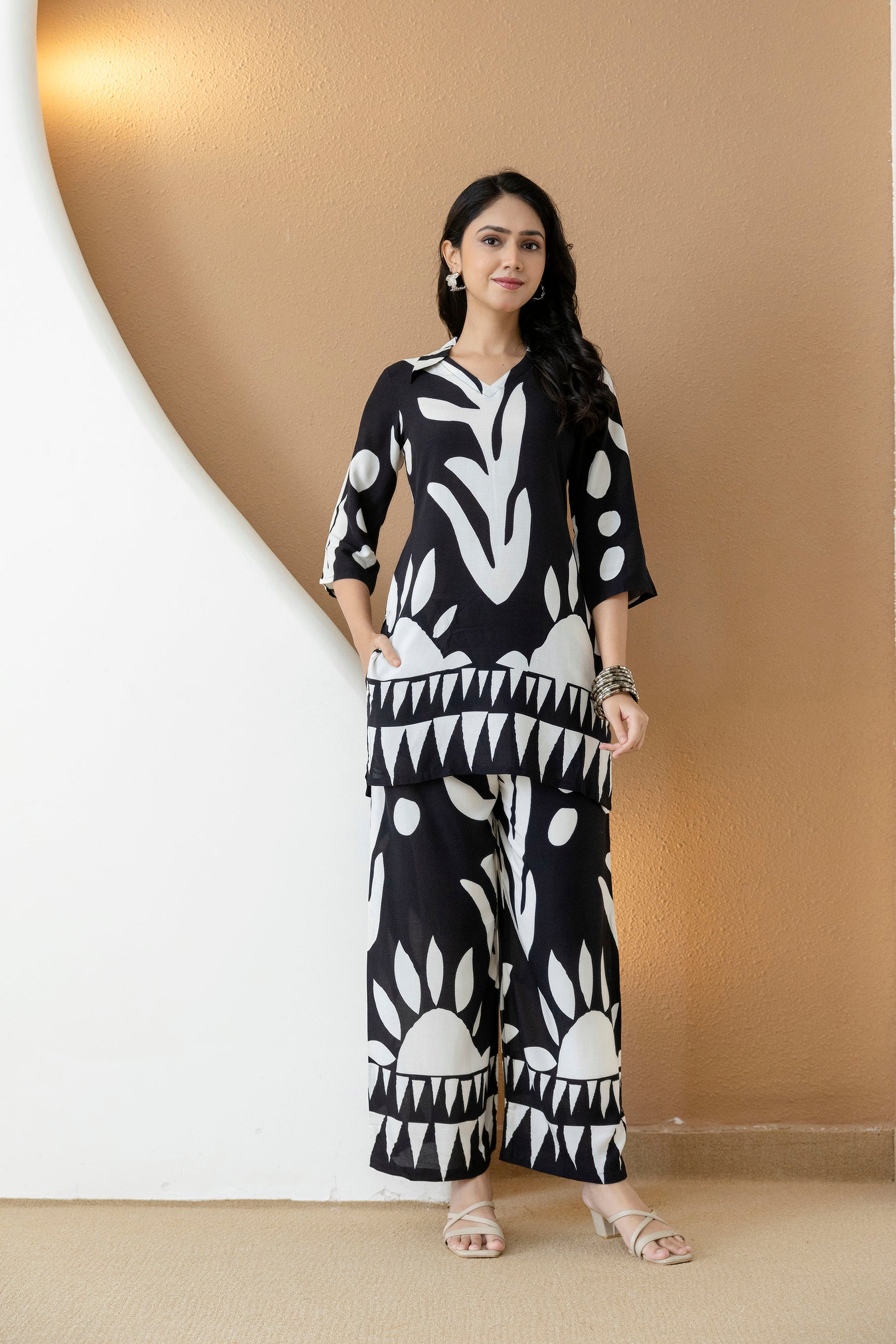 Abstract Printed Co-Ords, Black; White - Hiral Fashion