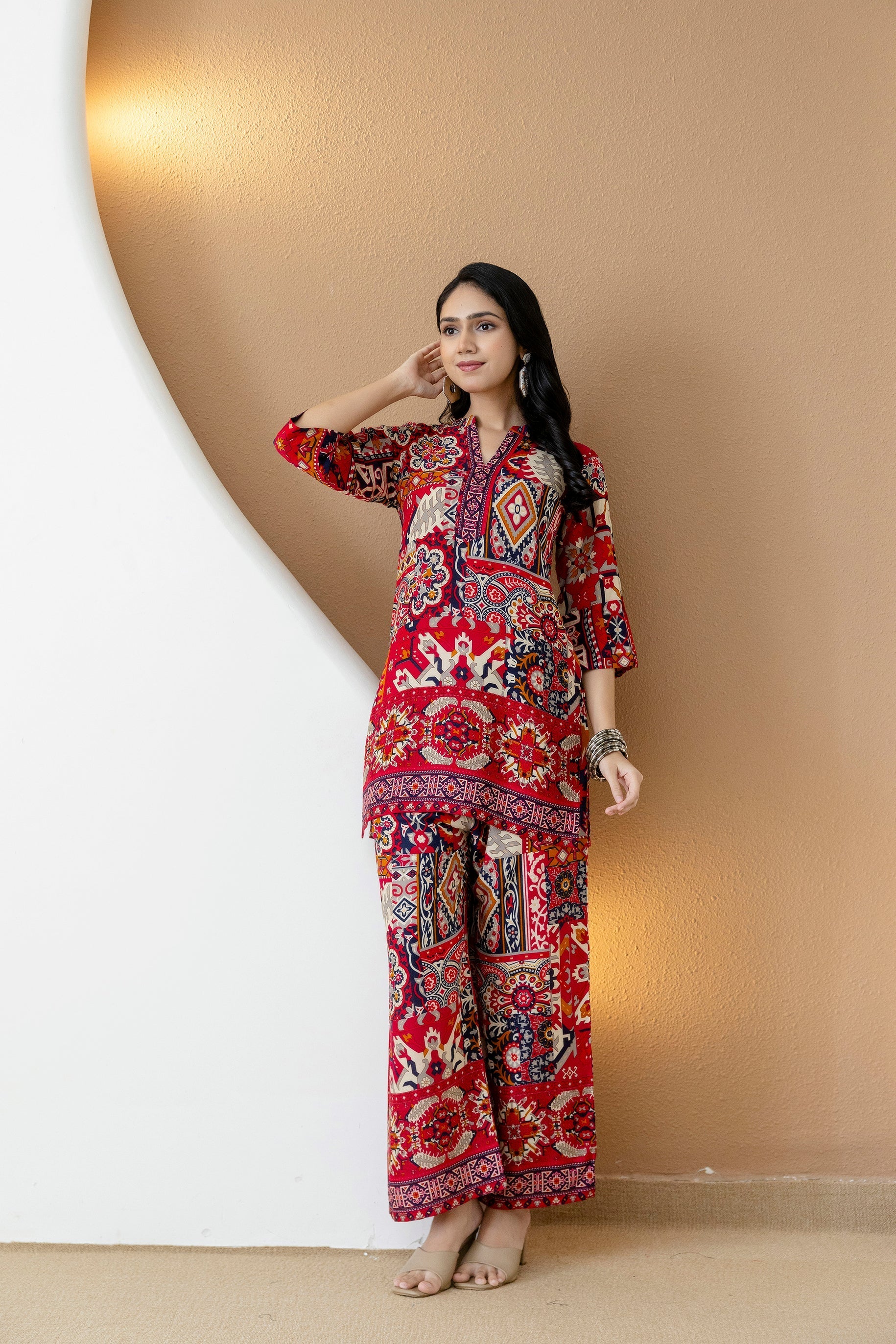 Boho Printed Co-Ord Set, Pink - Hiral Fashion