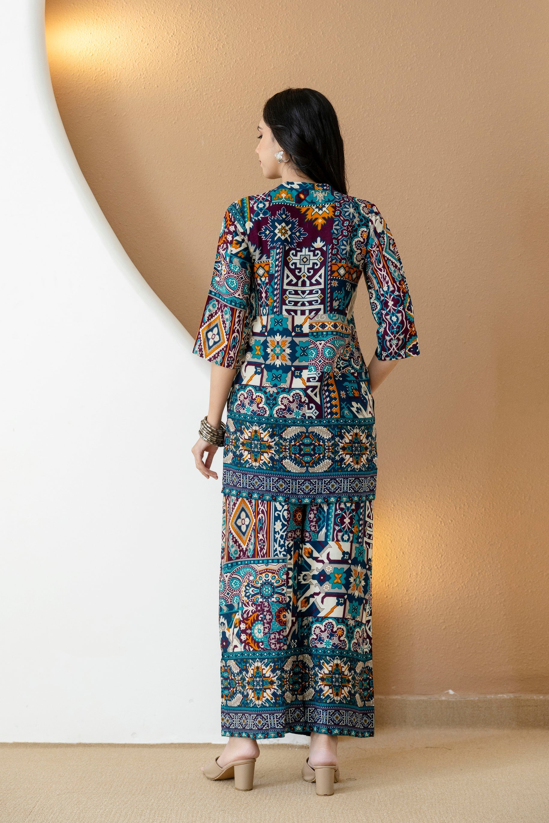 Boho Printed Co-Ord Set, Teal - Hiral Fashion